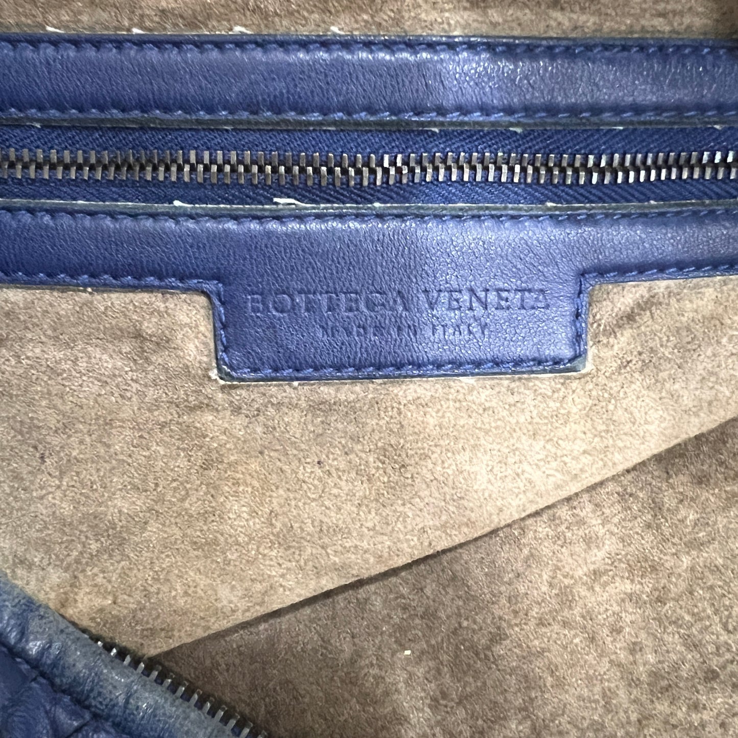 BOTTEGA VENETA Hobo Navy Interciatto Woven Napa Leather Bag