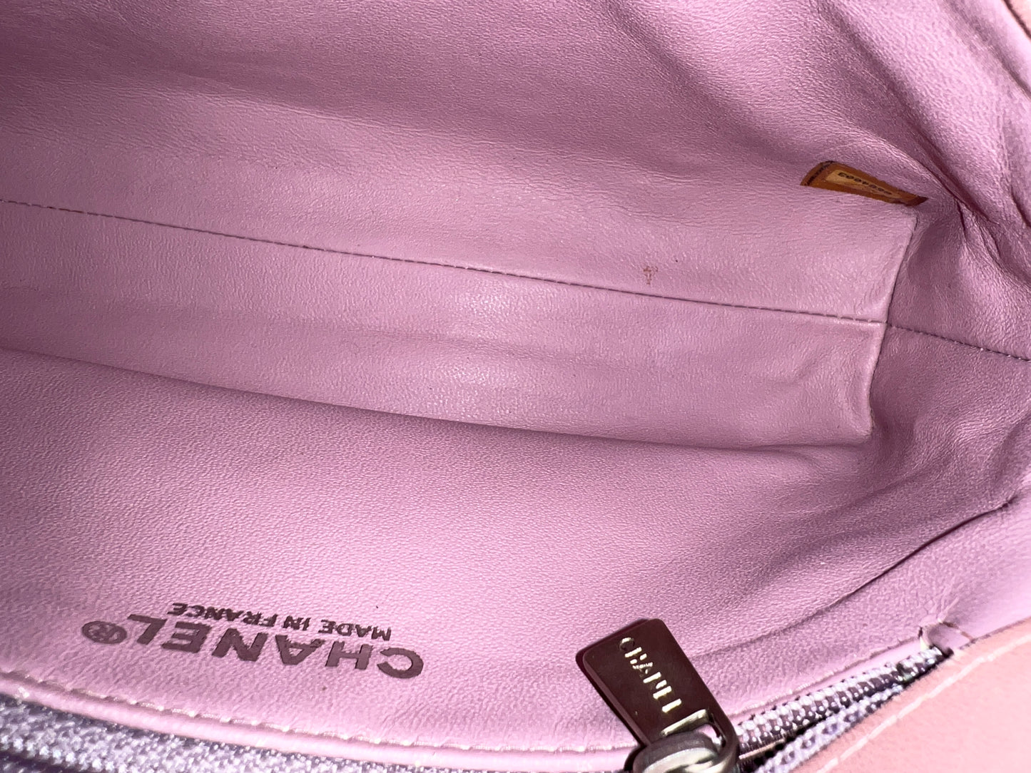 CHANEL pink lambskin shoulder bag