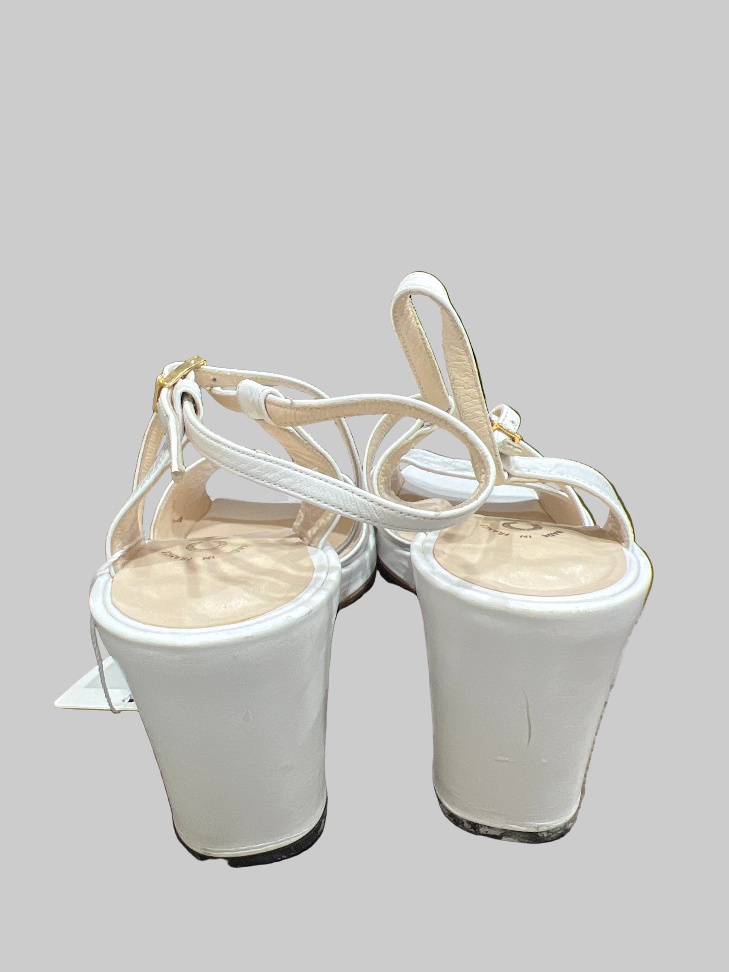 CHANEL White Logo Chunky Heels SIZE 37 1/2