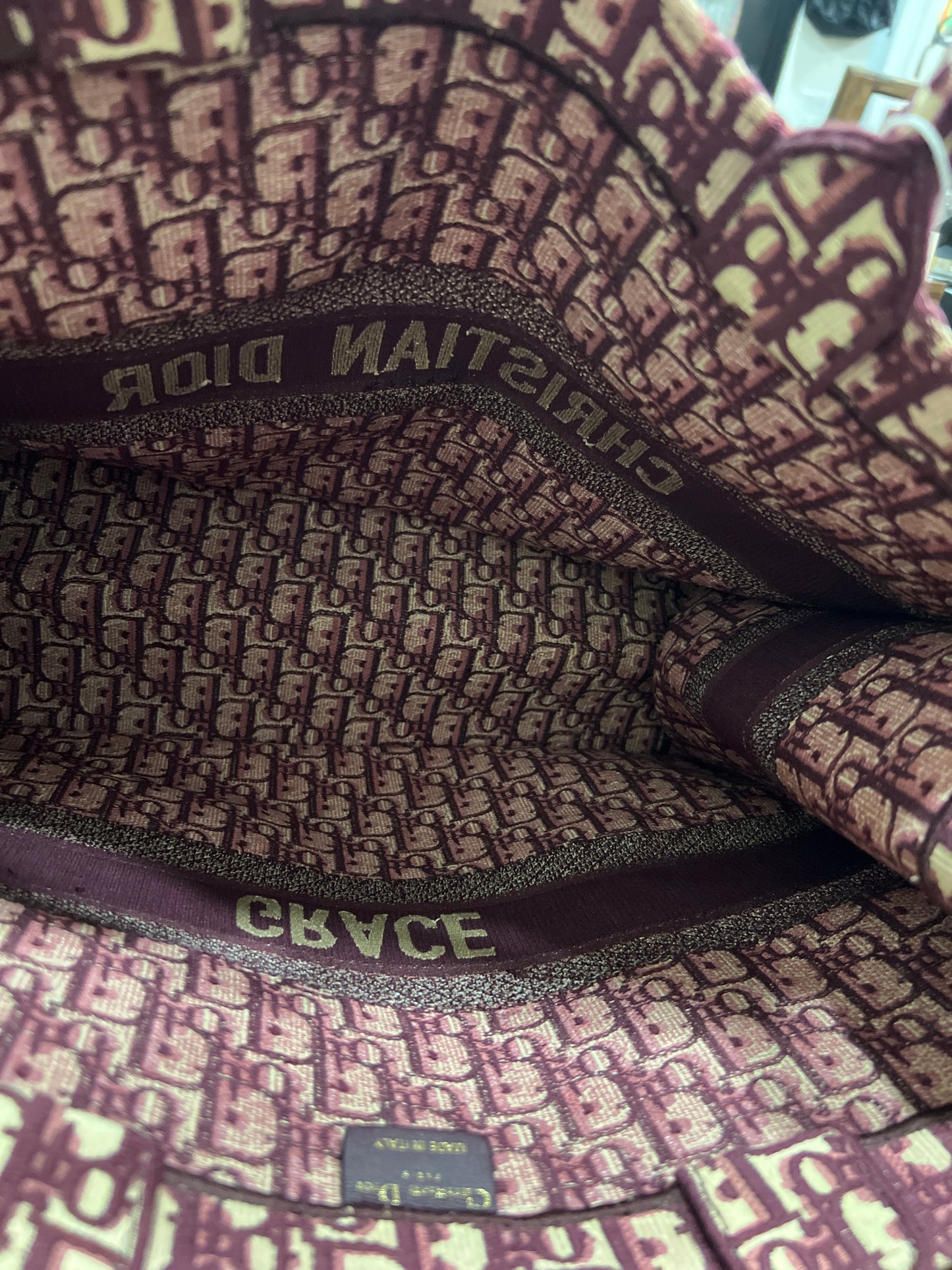 DIOR Book Tote Burgundy Oblique Embroidery