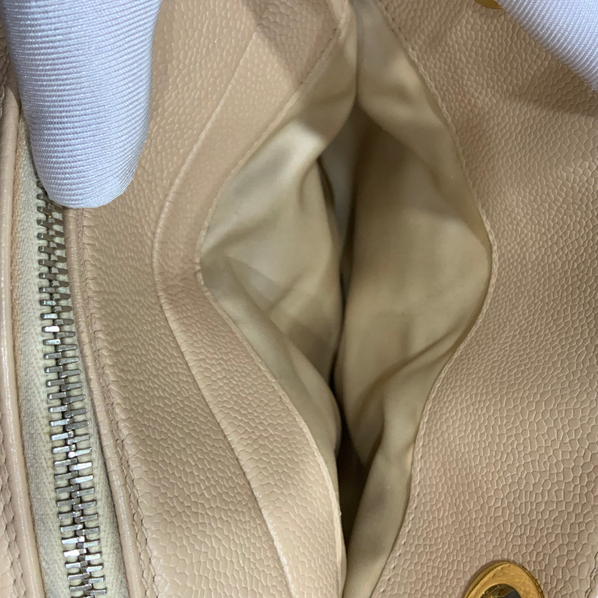 CHANEL Beige Petite Timeless Tote Quilted Caviar Leather