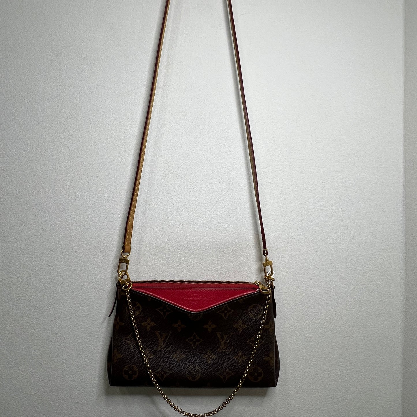 LOUIS VUITTON Pallas Clutch Red with Long Strap