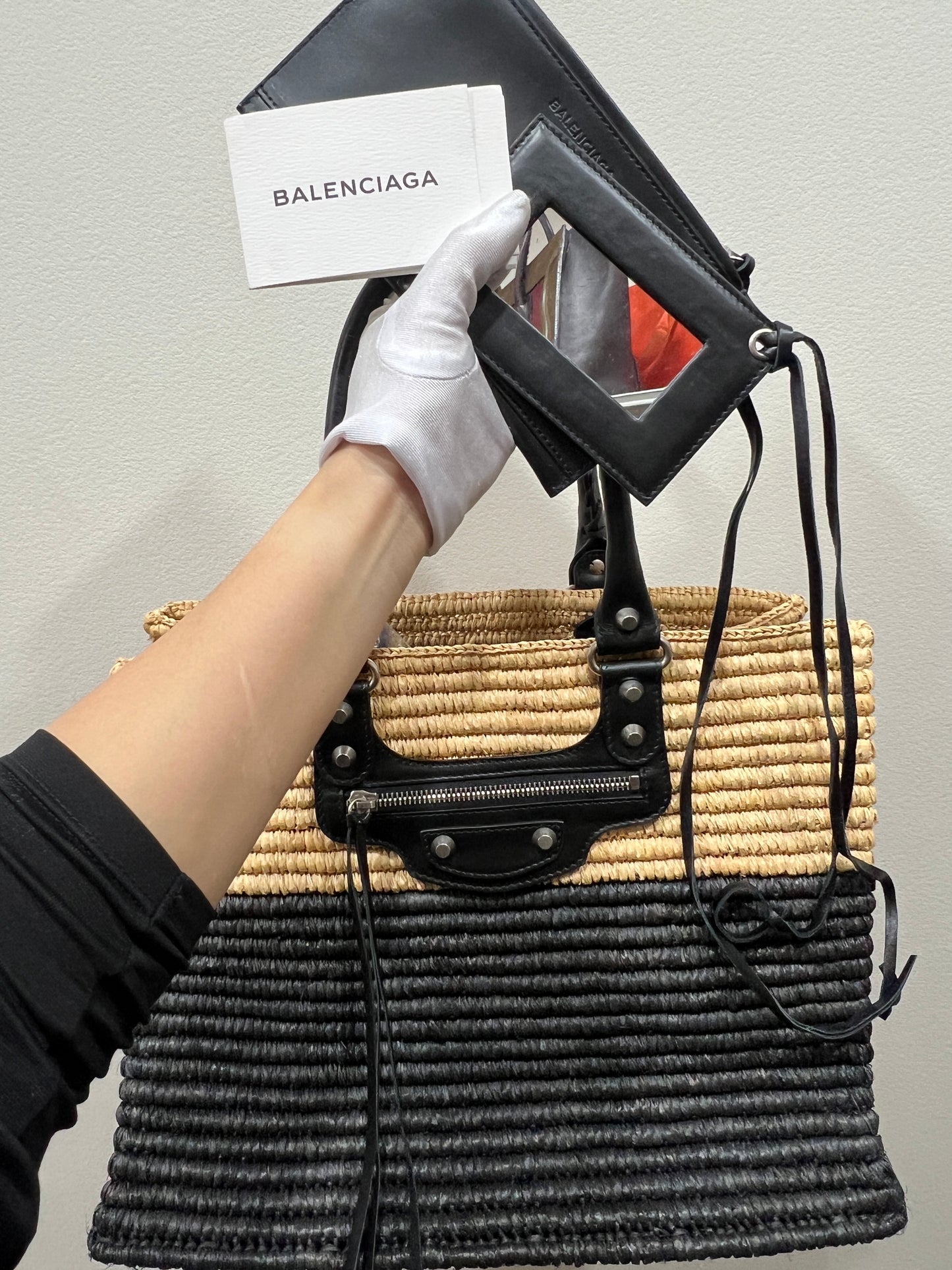 Balenciage Raffia Panier Shopper Tote Bag