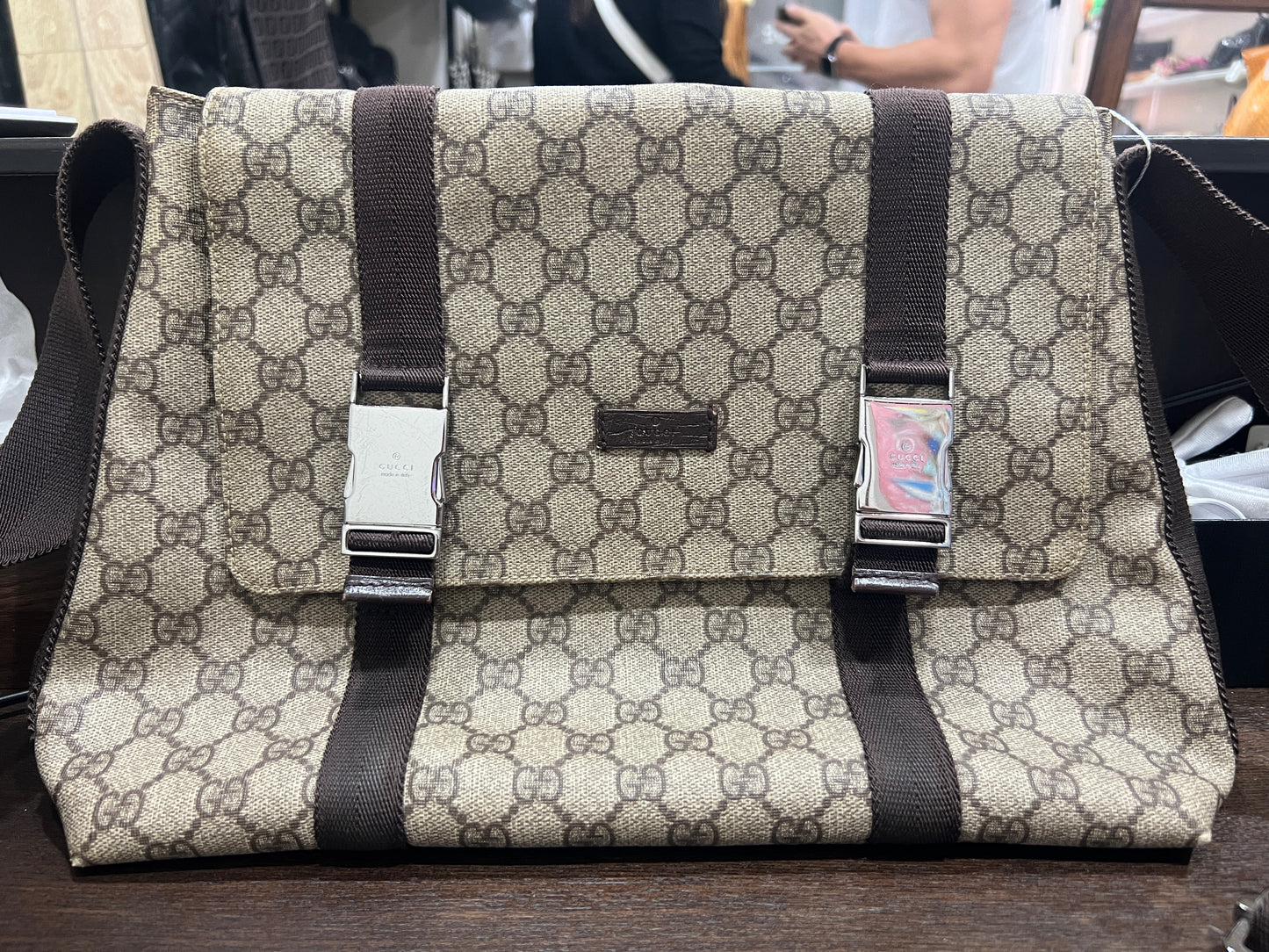 GUCCI GG Supreme Canvas Double Buckle Flap