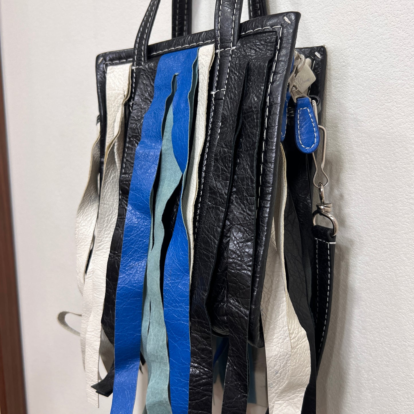 BALENCIAGA Convertible Fringe Striped Leather