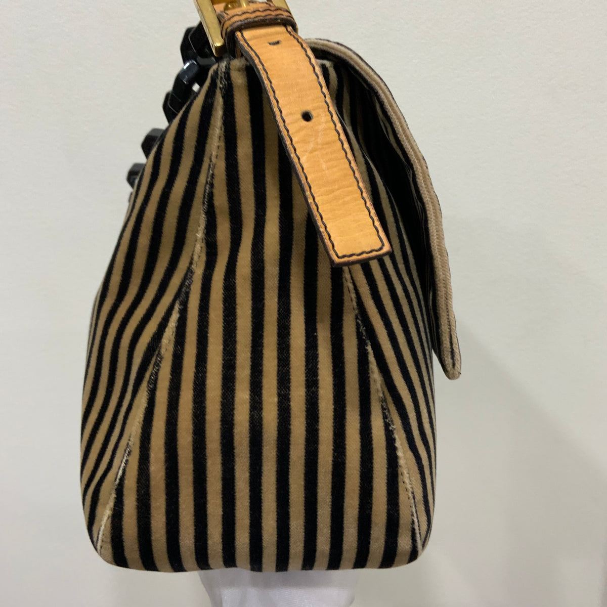 FENDI Velvet Pequin Striped Mamma Baguette Flap