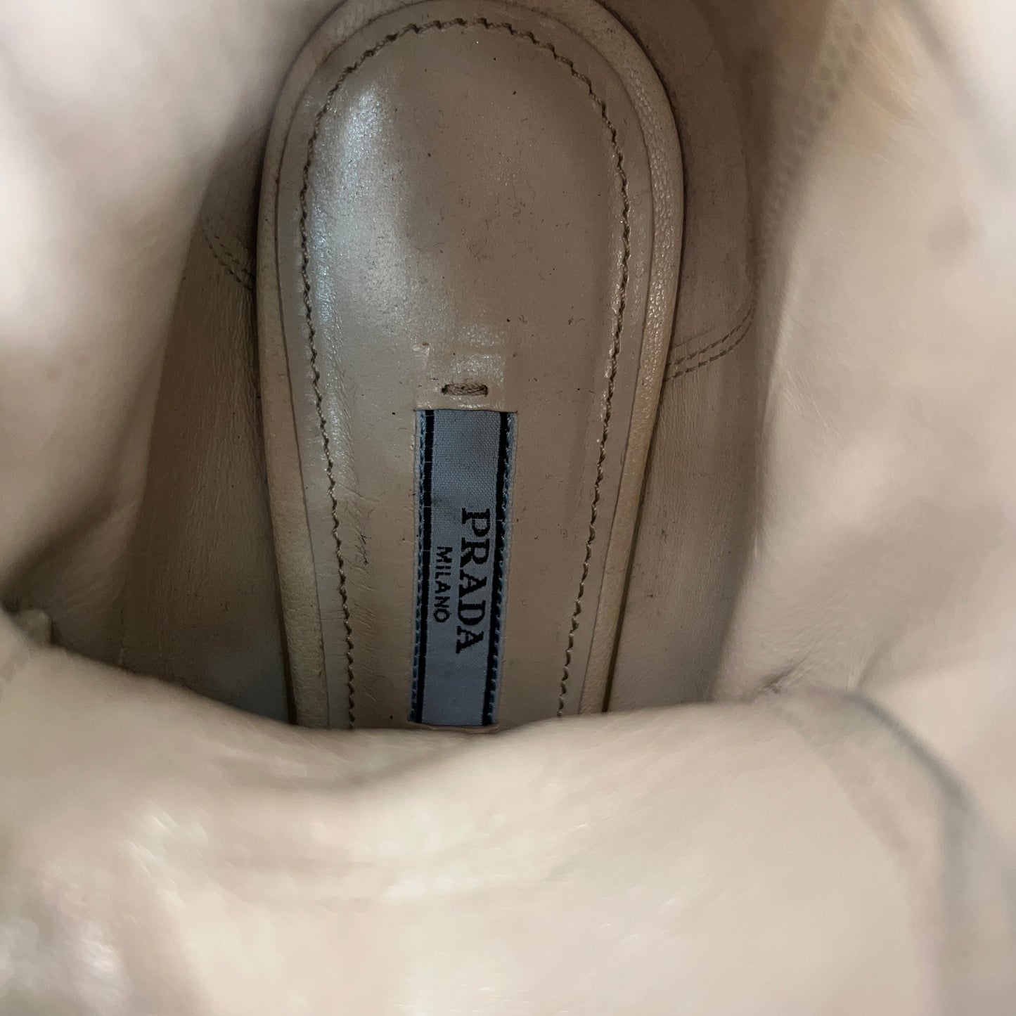 PRADA White Leather Fur Lined Shearling Half Boots Size 6 or 36 Shoes