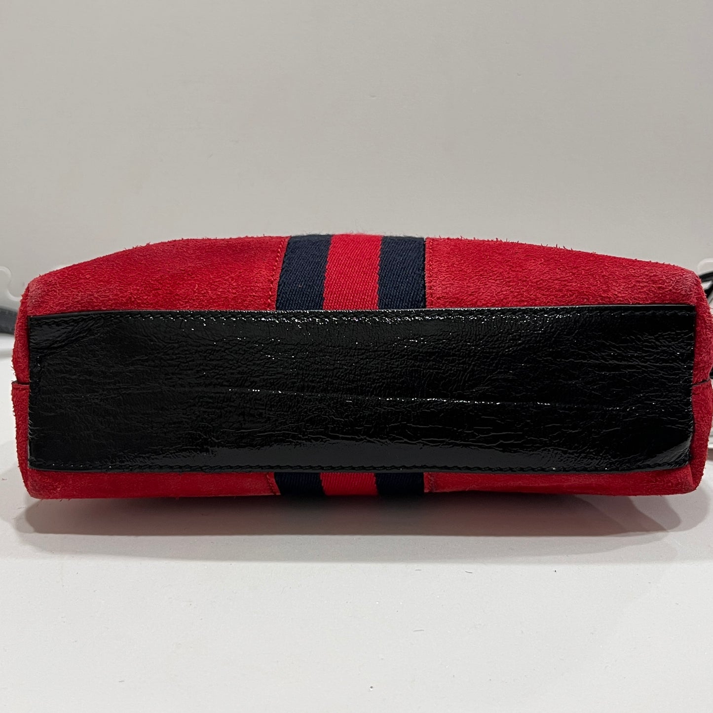 GUCCI Ophidia GG Suede Half-Moon Shoulder Bag RED