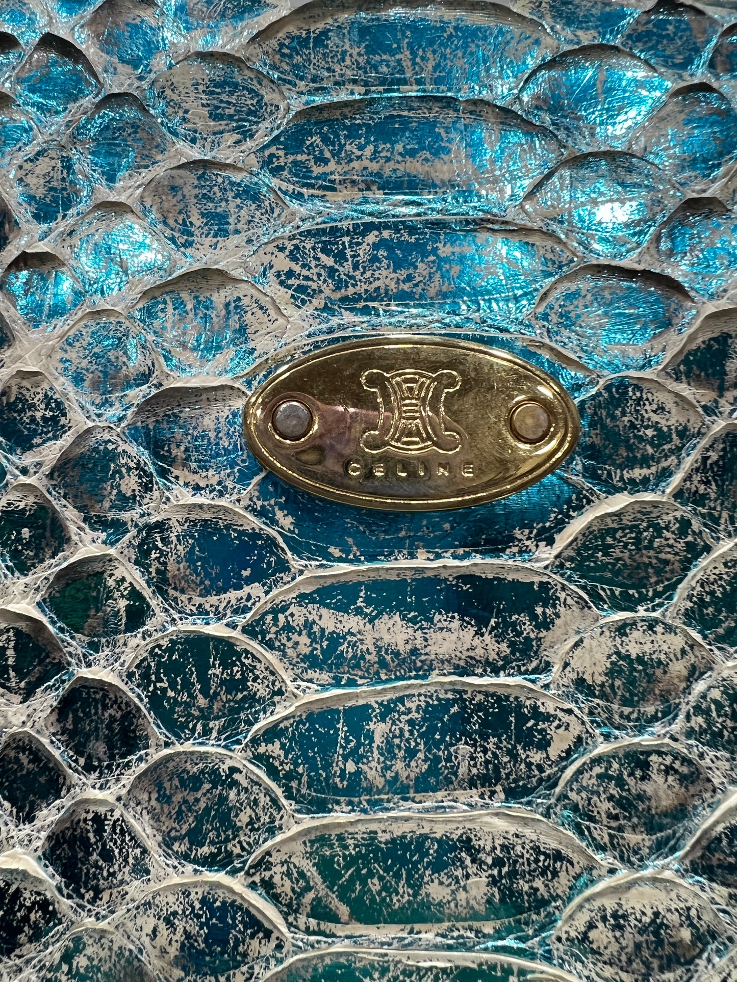 CELINE Blue Phyton Shoulder Bag