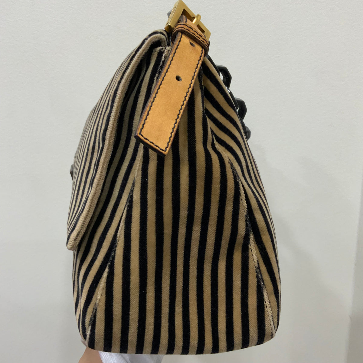 FENDI Velvet Pequin Striped Mamma Baguette Flap