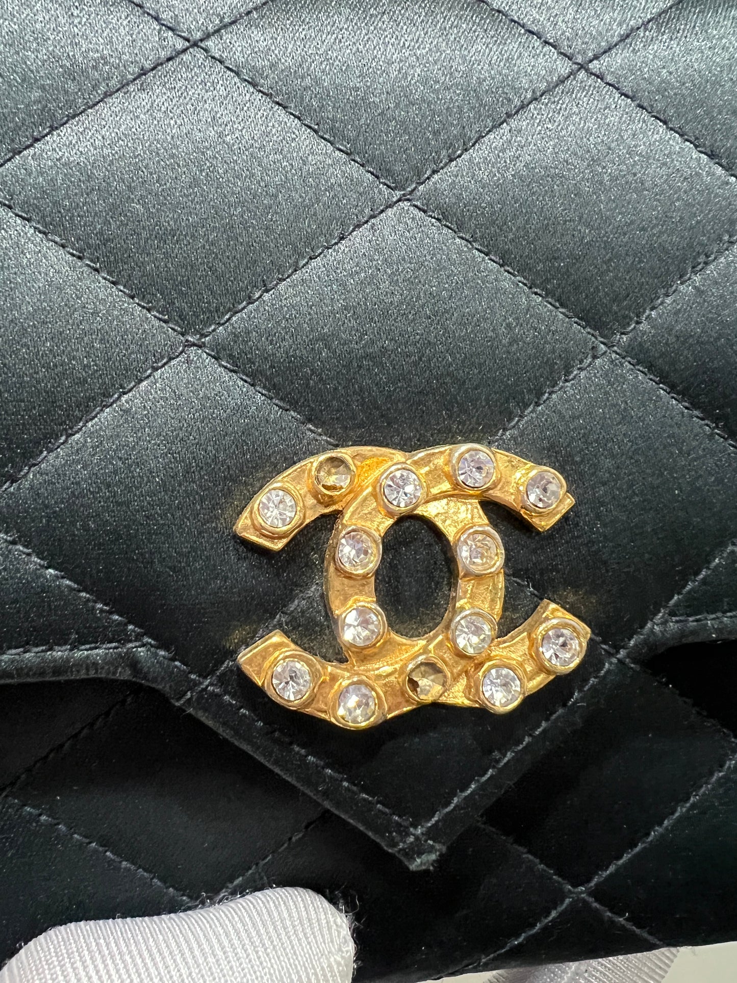 CHANEL Vintage Satin Crystal Embellished Pointed Flap Gold Chain Year 1986-1988