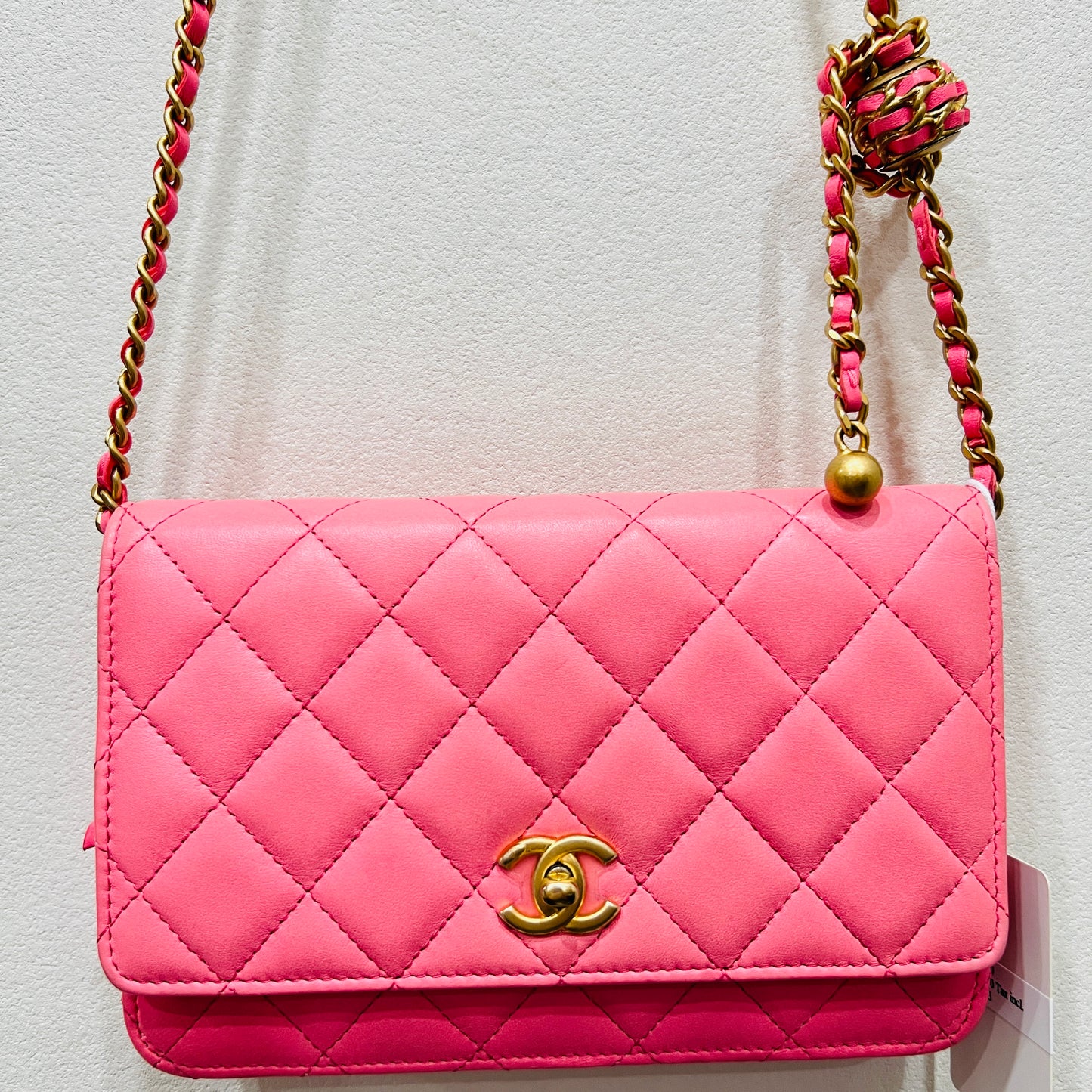 Chanel Pink Lambskin Leather Chain Wallet Crossbody