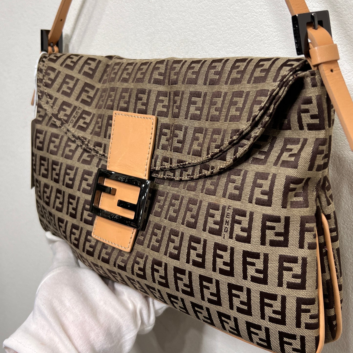 FENDI Brown Zuccino Canvas Double Flap