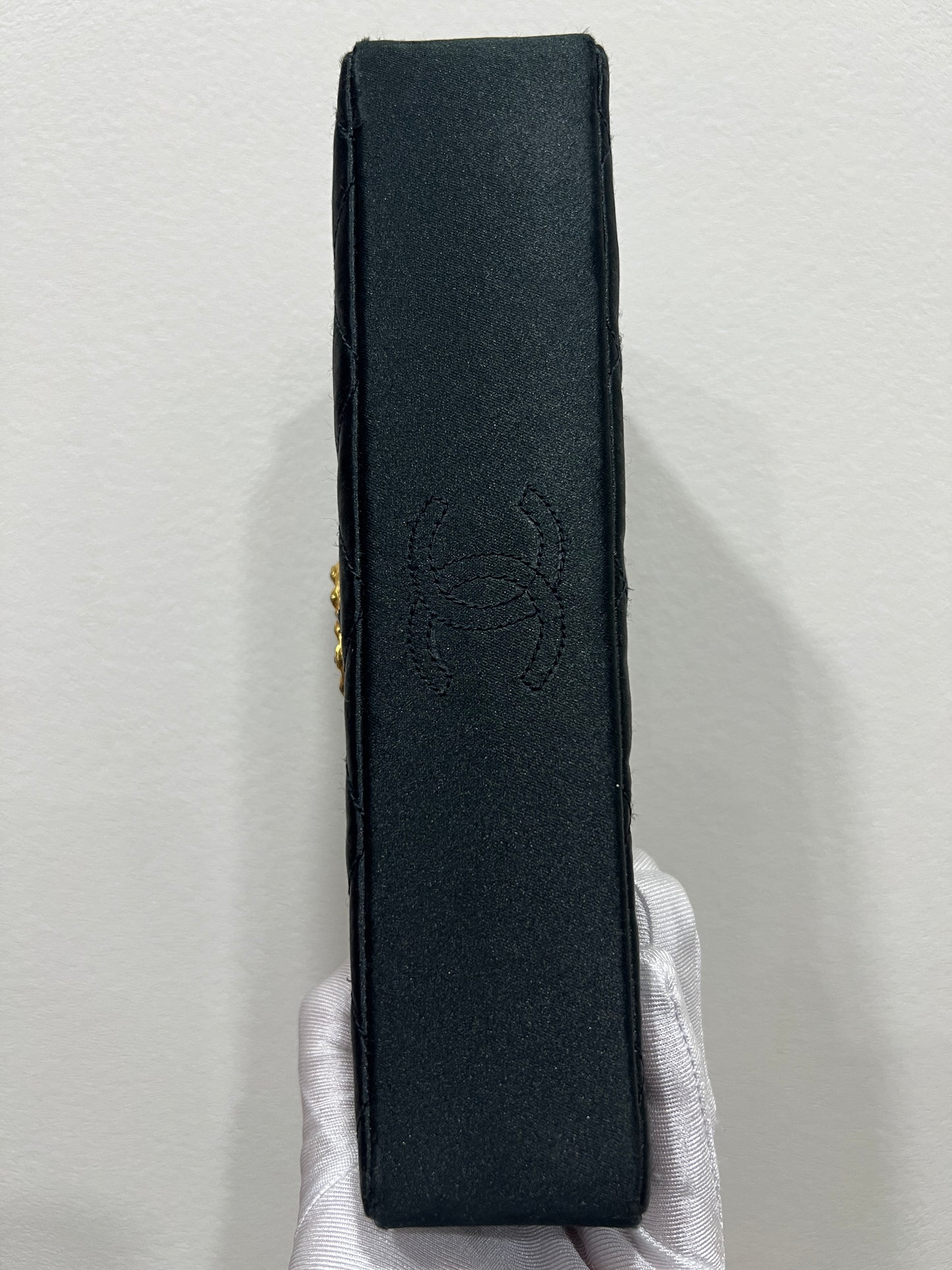 CHANEL Vintage Satin Crystal Embellished Pointed Flap Gold Chain Year 1986-1988