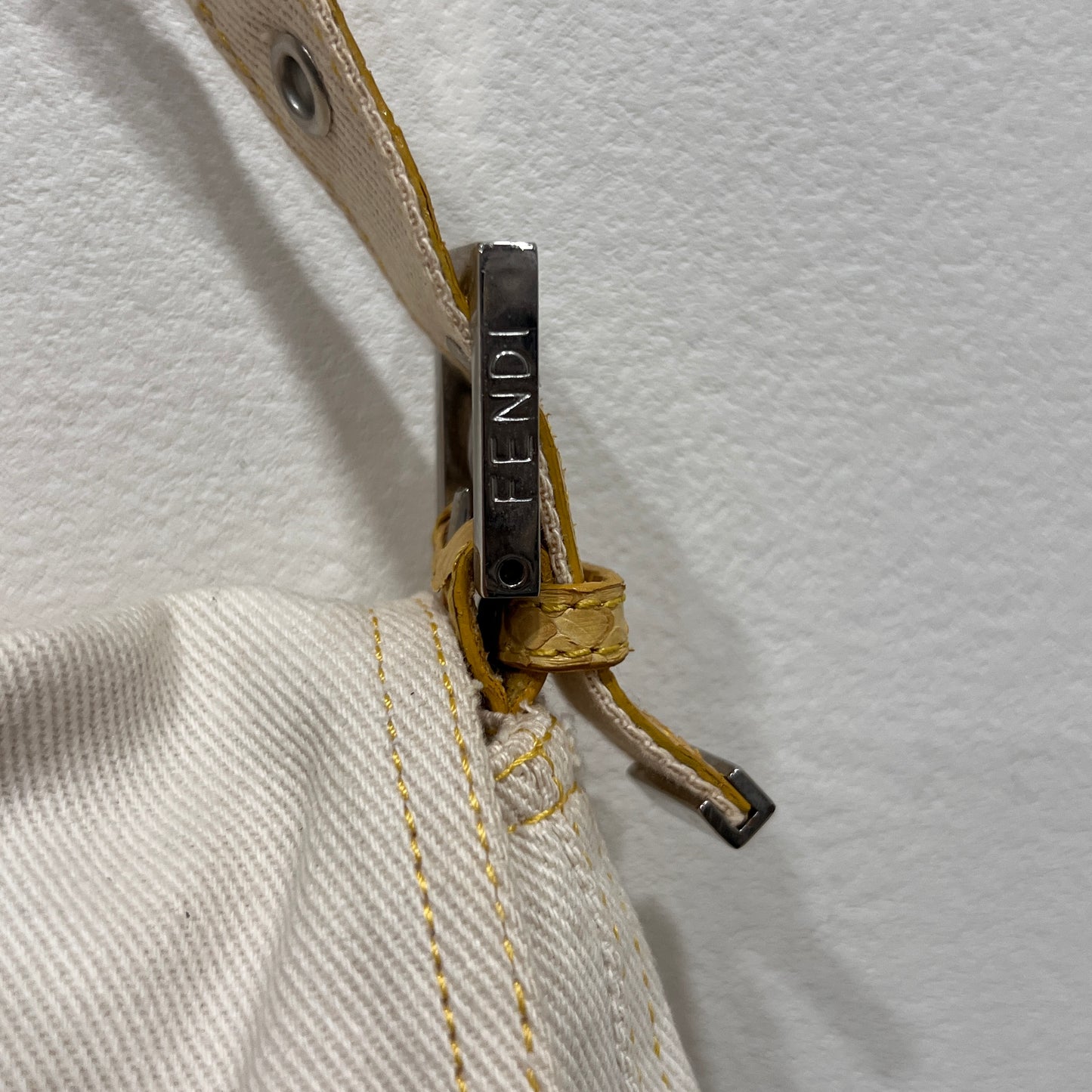 FENDI White Denim & Snakeskin Baguette