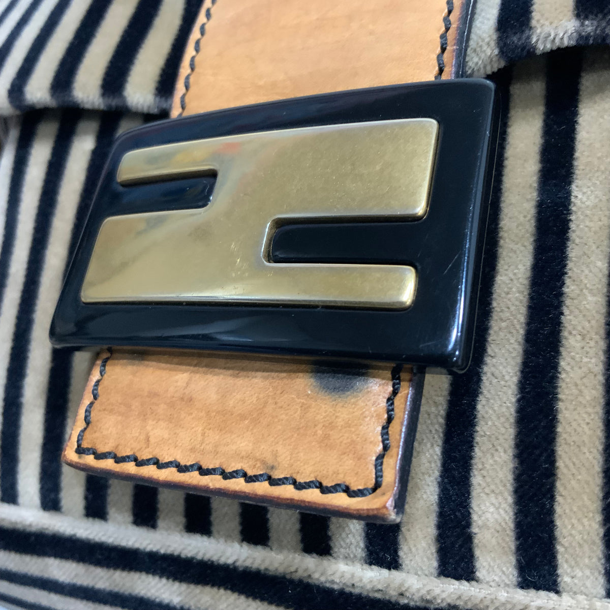 FENDI Velvet Pequin Striped Mamma Baguette Flap