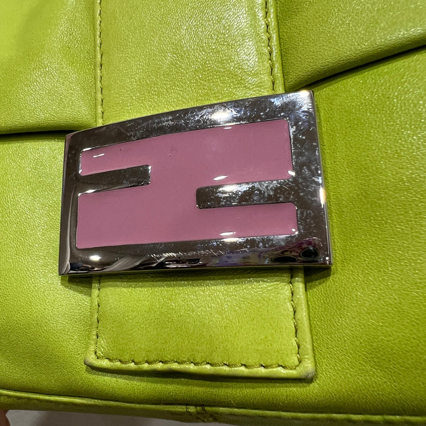 FENDI Baguette Neon Green Nappa Leather