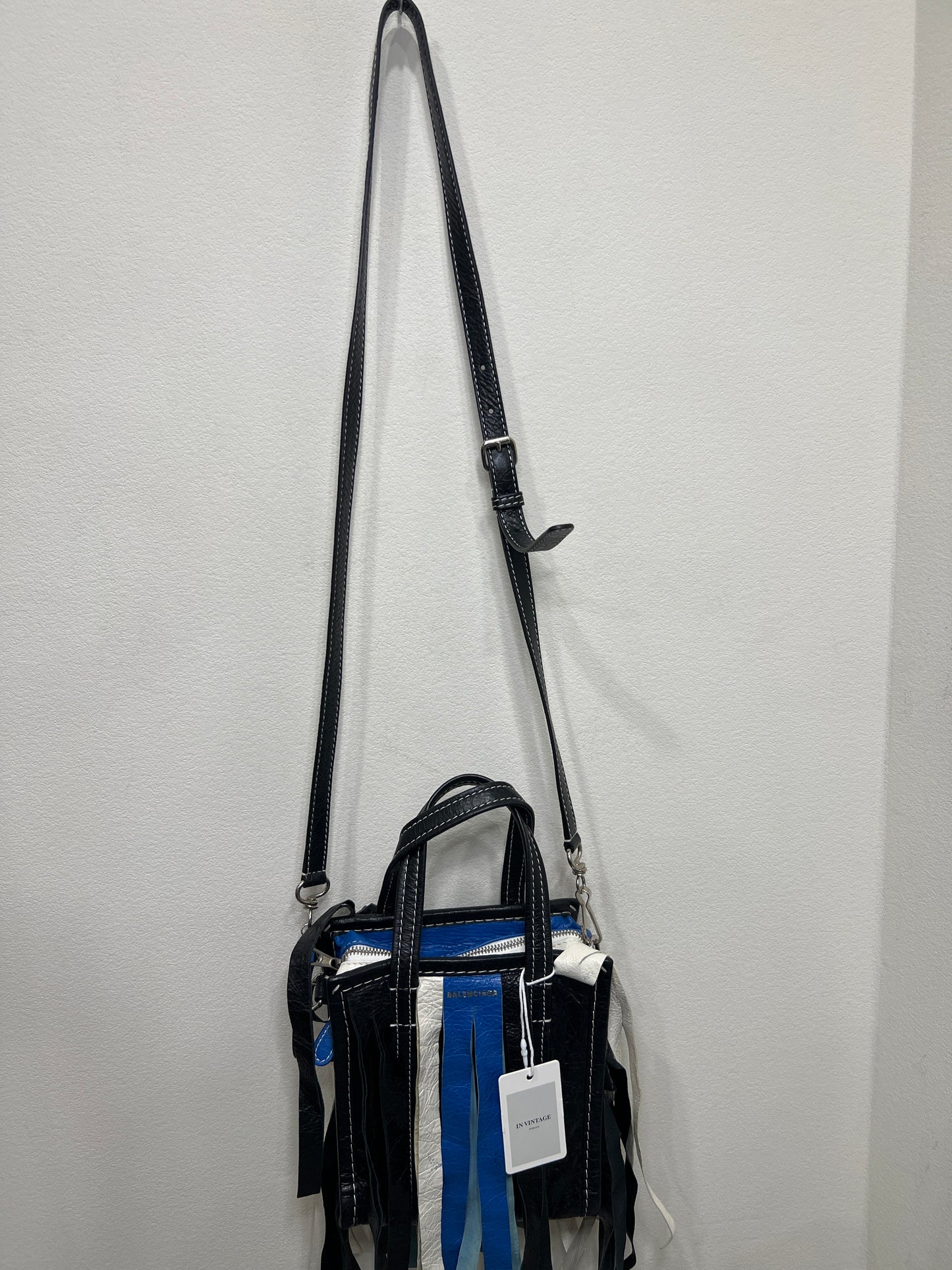 BALENCIAGA Convertible Fringe Striped Leather