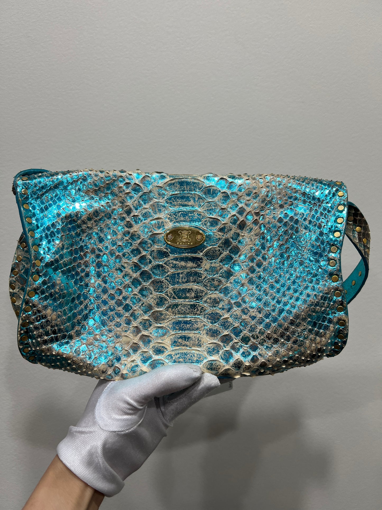 CELINE Blue Phyton Shoulder Bag