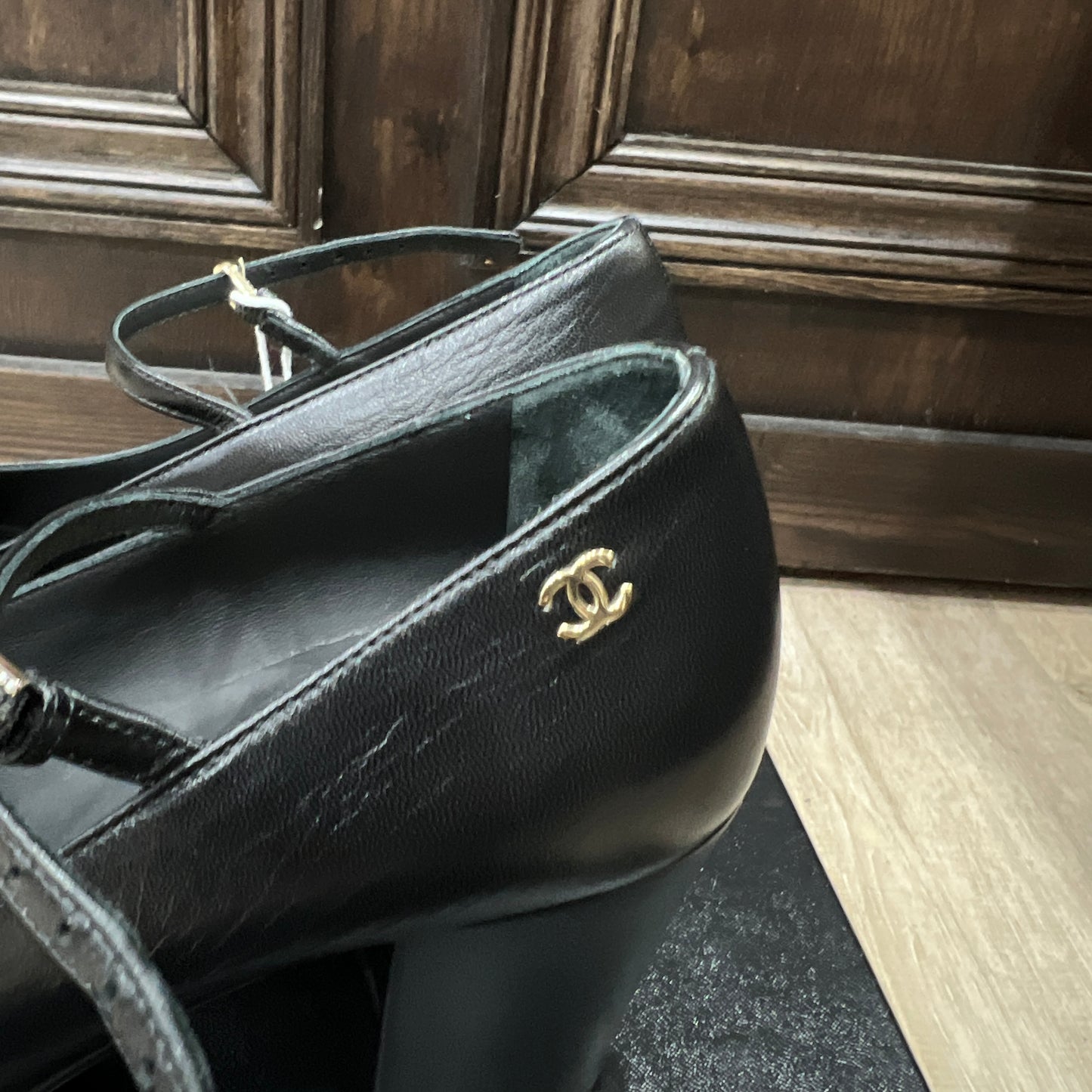 CHANEL Mary Jane Platform Block Heels Size 38 1/2