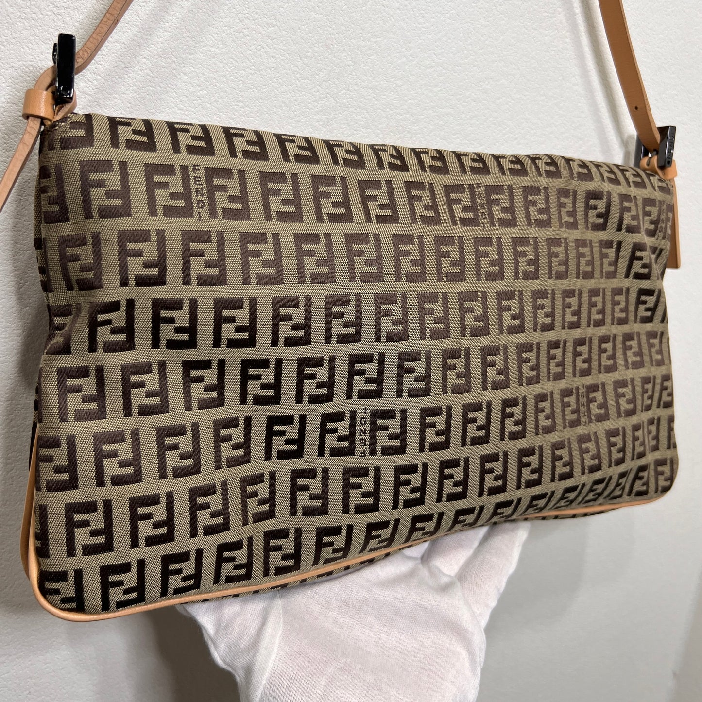 FENDI Brown Zuccino Canvas Double Flap