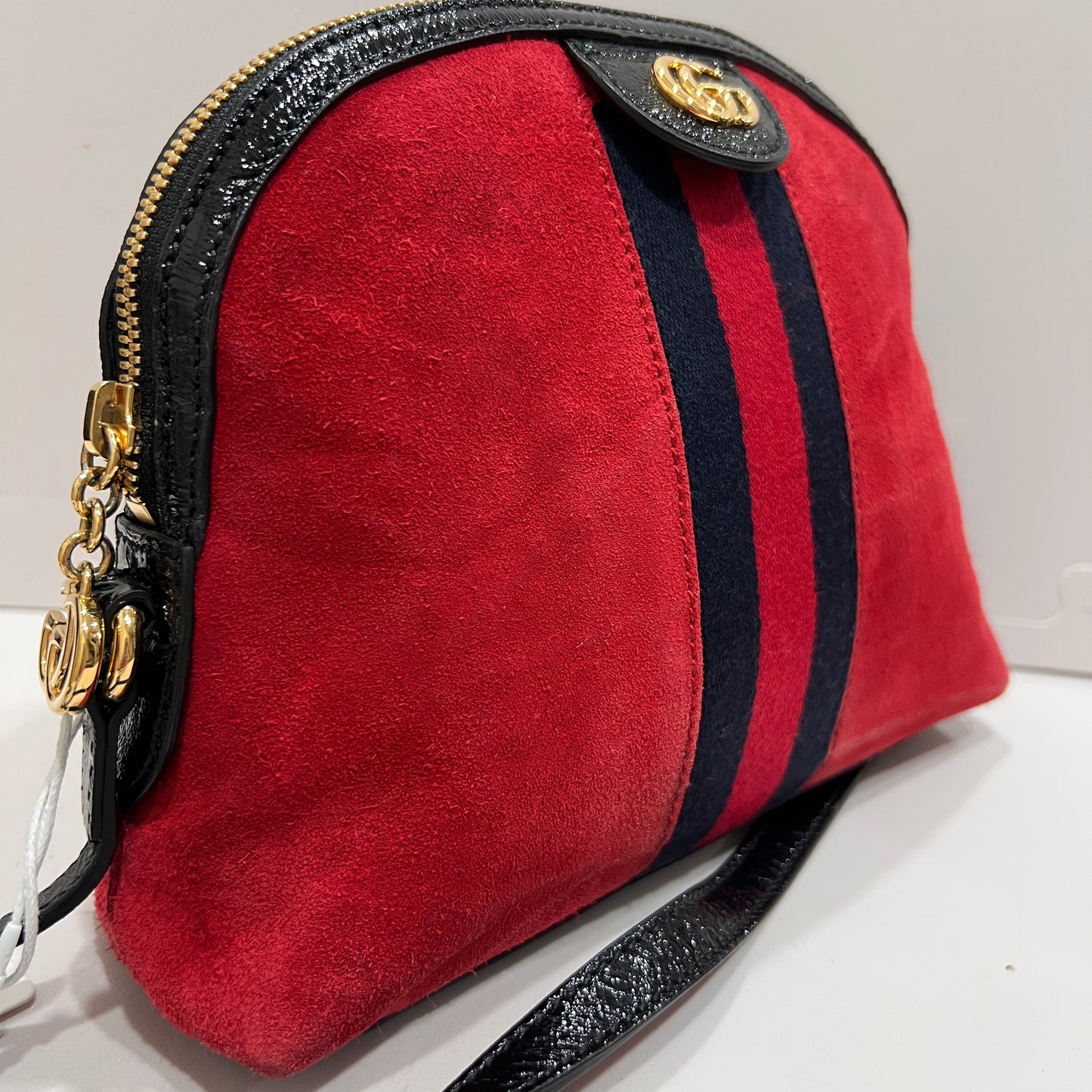 GUCCI Ophidia GG Suede Half-Moon Shoulder Bag RED
