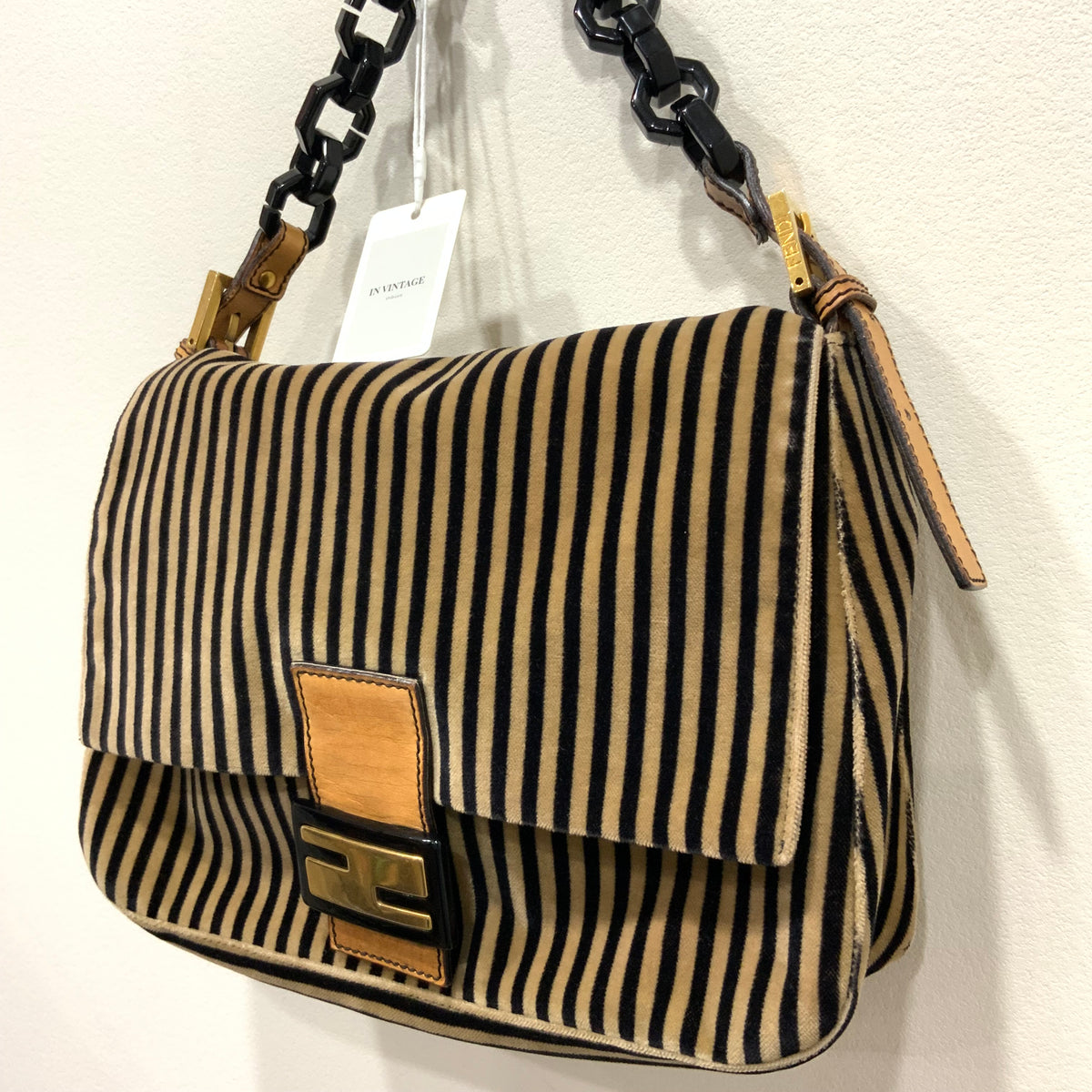 FENDI Velvet Pequin Striped Mamma Baguette Flap