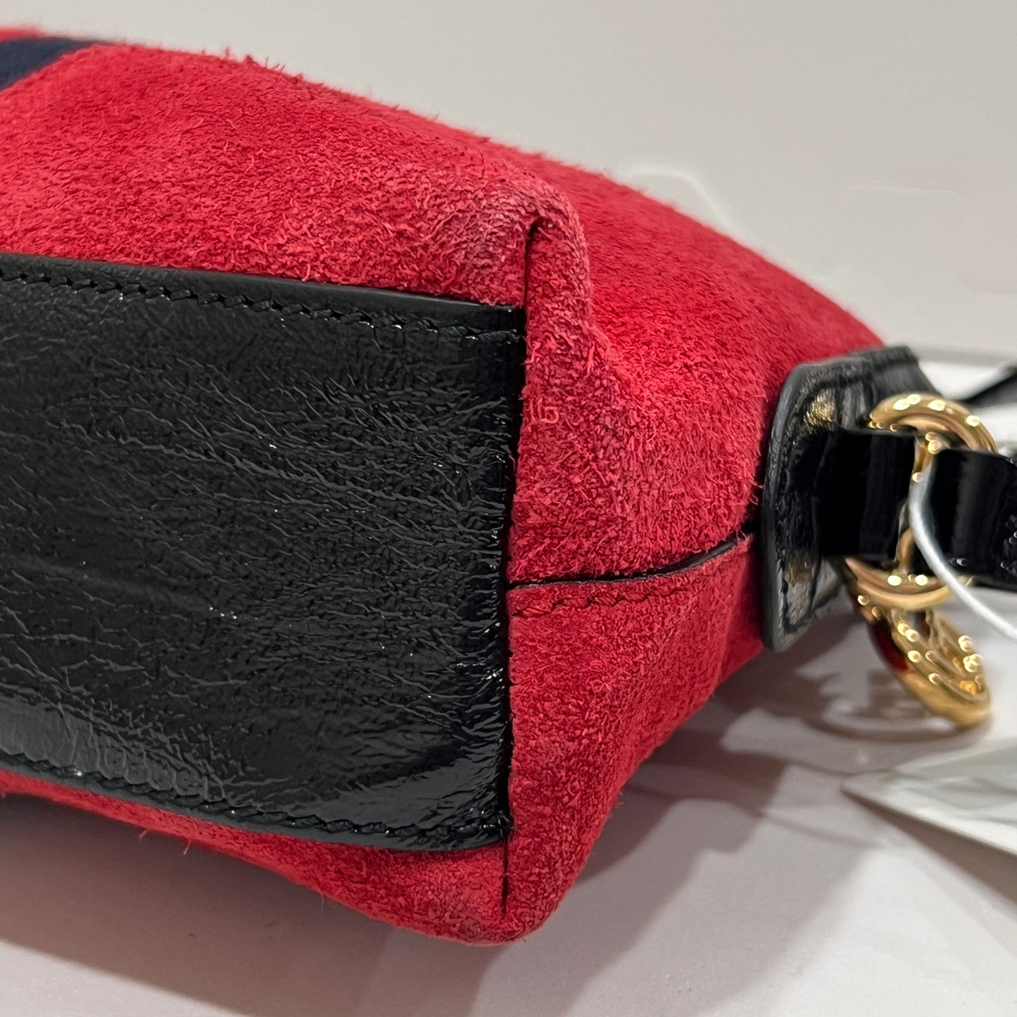 GUCCI Ophidia GG Suede Half-Moon Shoulder Bag RED