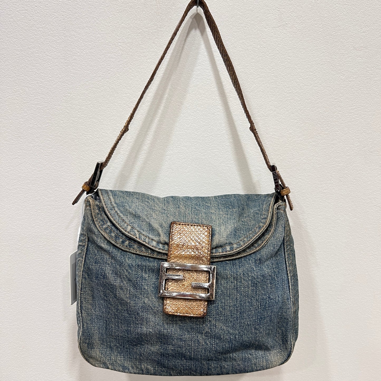 Fendi Mamma Baguette Denim Shoulder Bag
