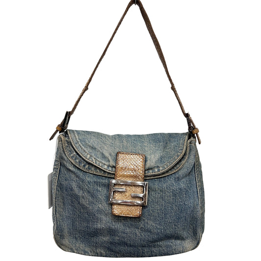 Fendi Mamma Baguette Denim Shoulder Bag