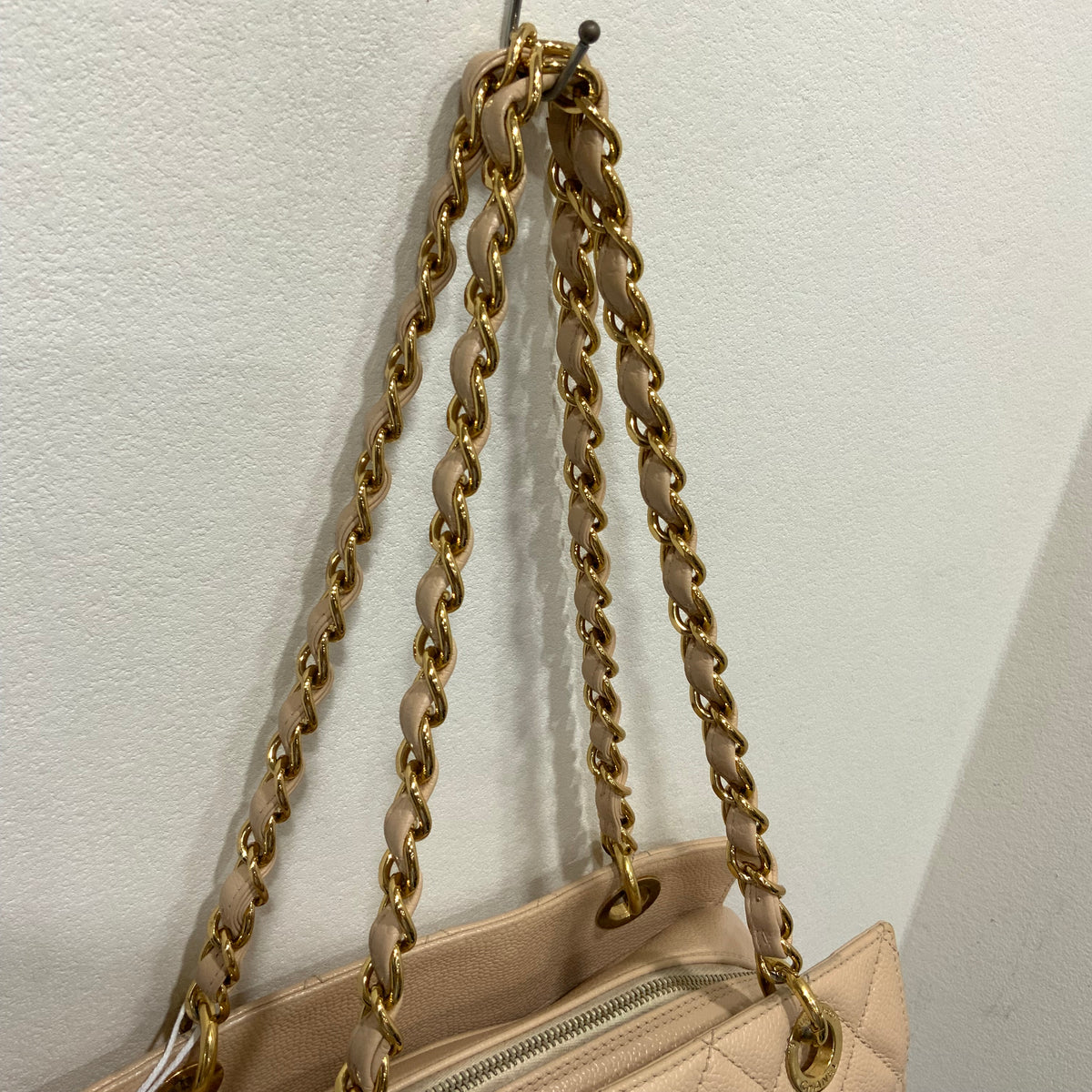 CHANEL Beige Petite Timeless Tote Quilted Caviar Leather