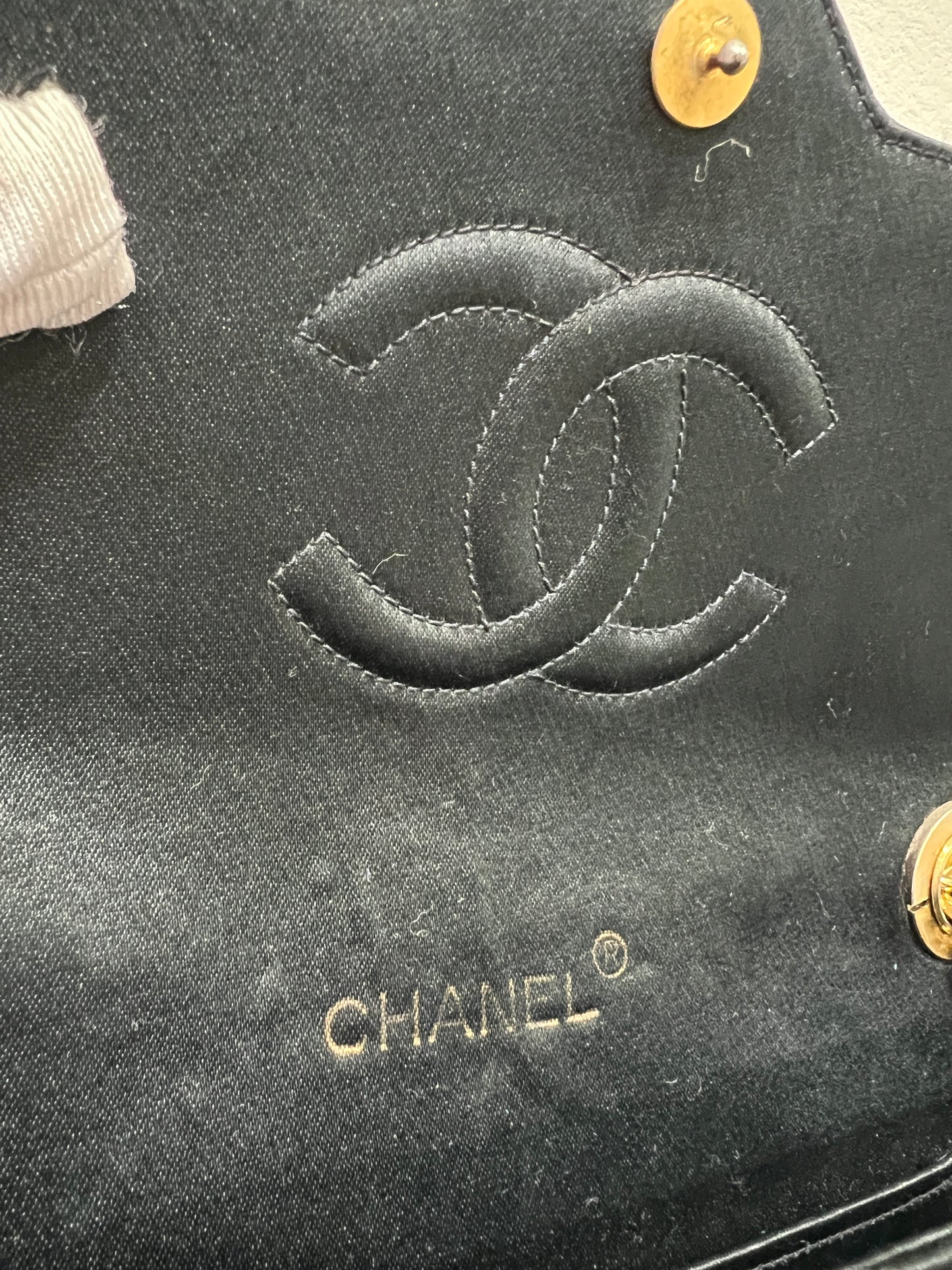 CHANEL Vintage Satin Crystal Embellished Pointed Flap Gold Chain Year 1986-1988