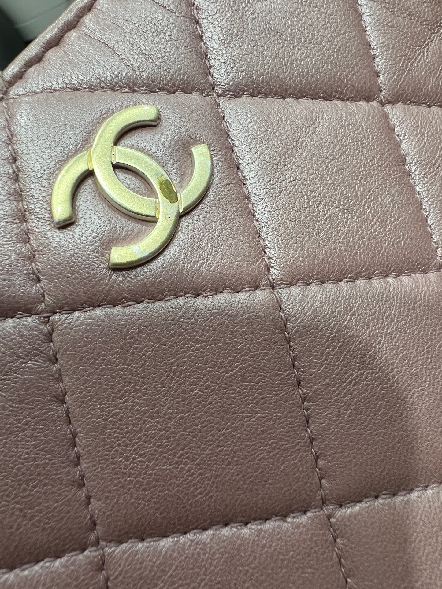 CHANEL pink lambskin shoulder bag