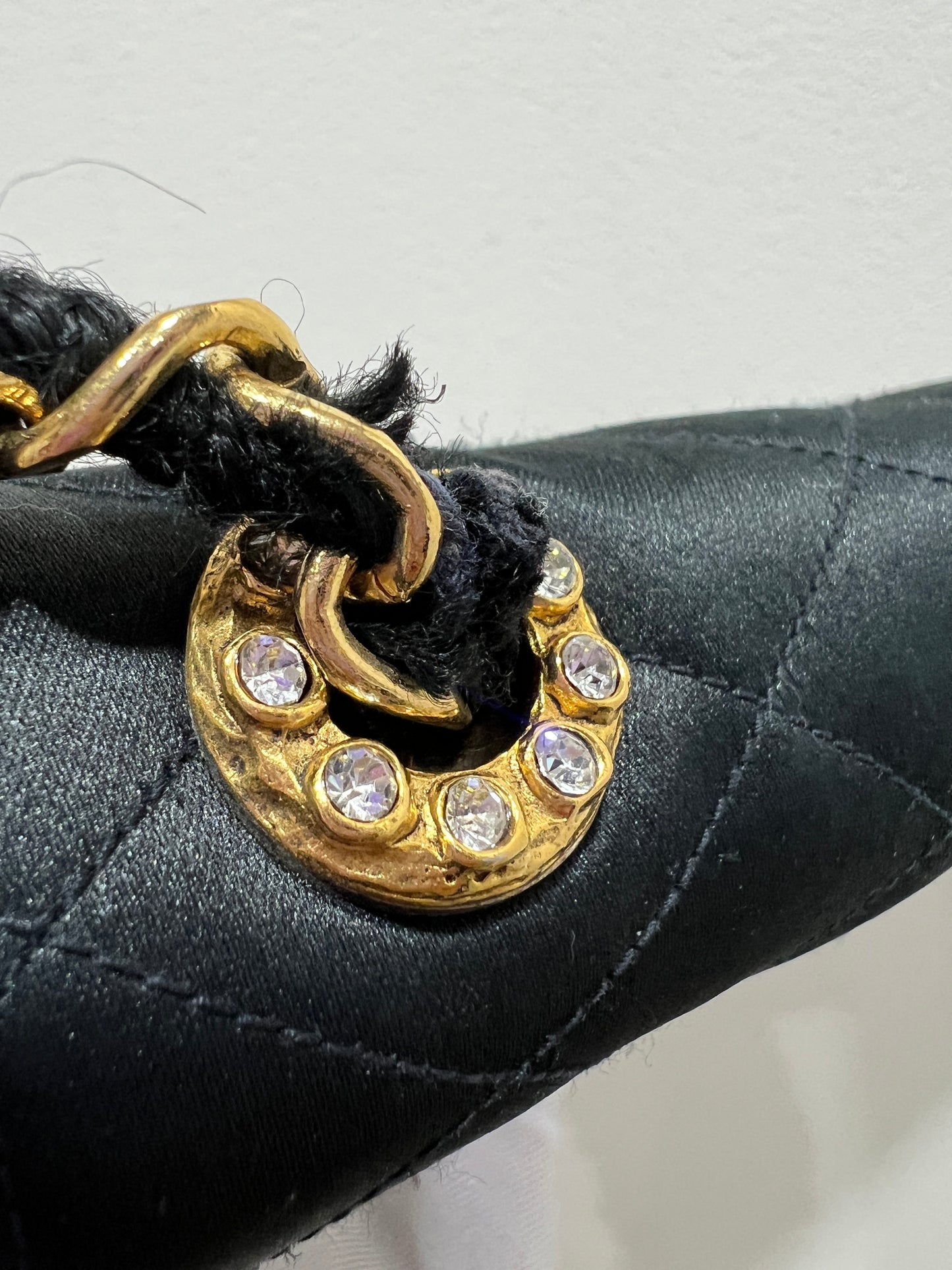 CHANEL Vintage Satin Crystal Embellished Pointed Flap Gold Chain Year 1986-1988