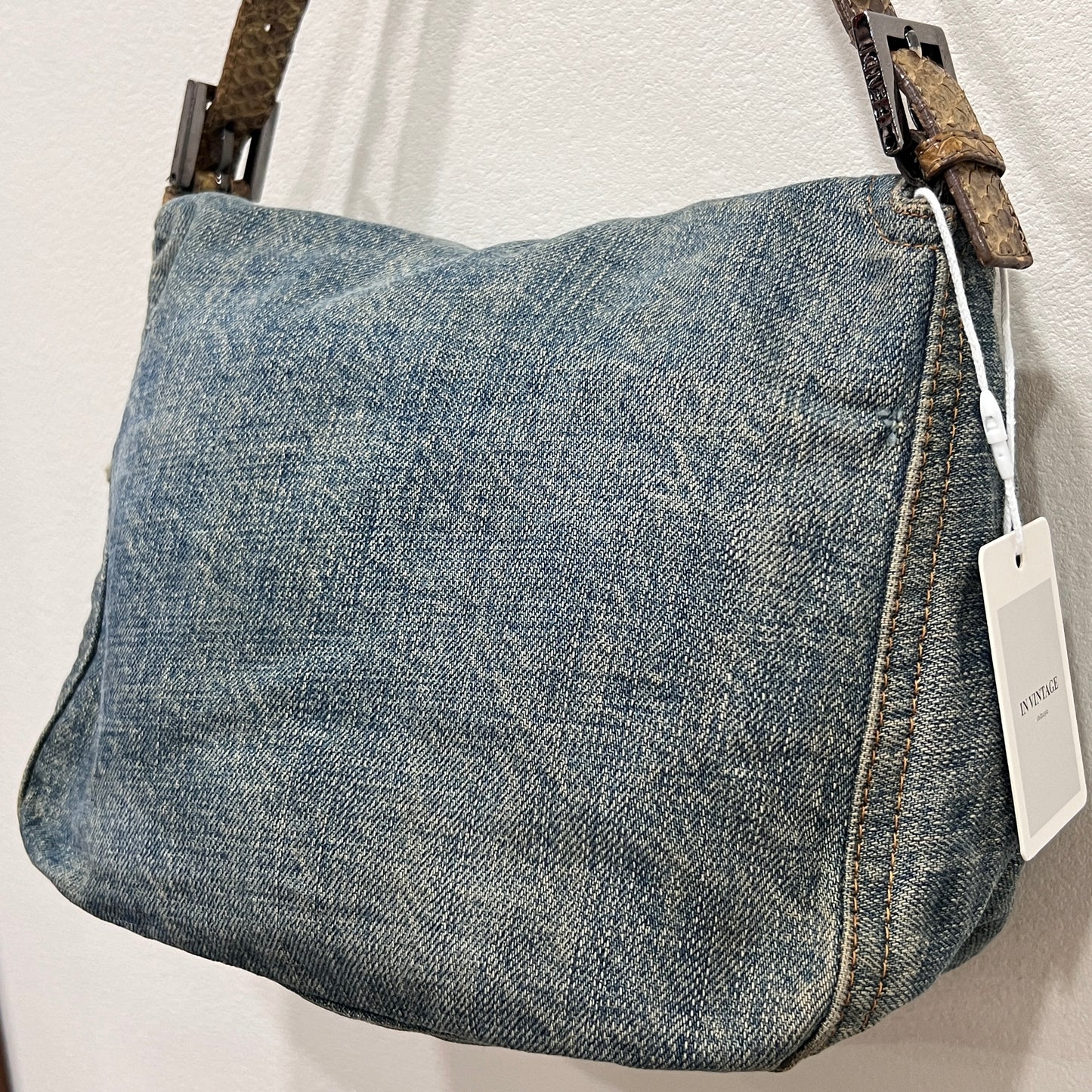 Fendi Mamma Baguette Denim Shoulder Bag