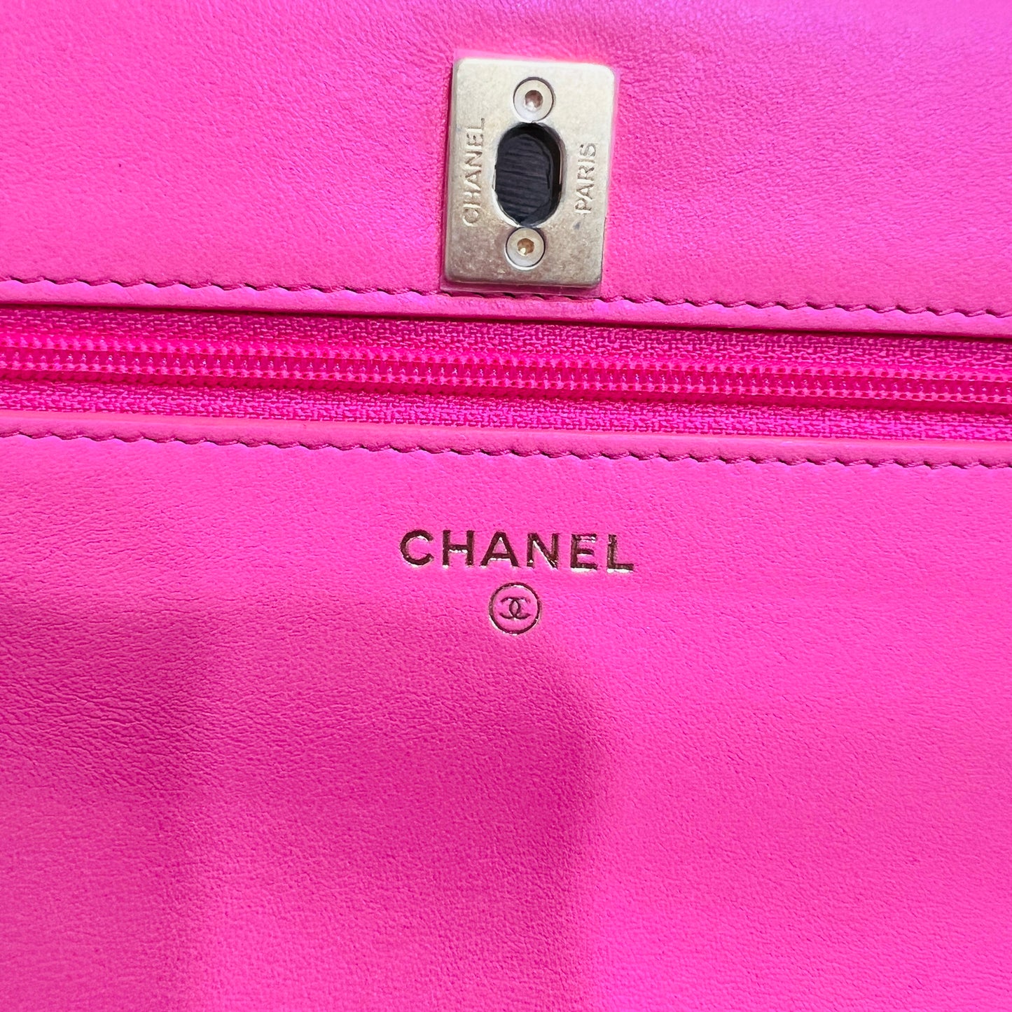 Chanel Pink Lambskin Leather Chain Wallet Crossbody