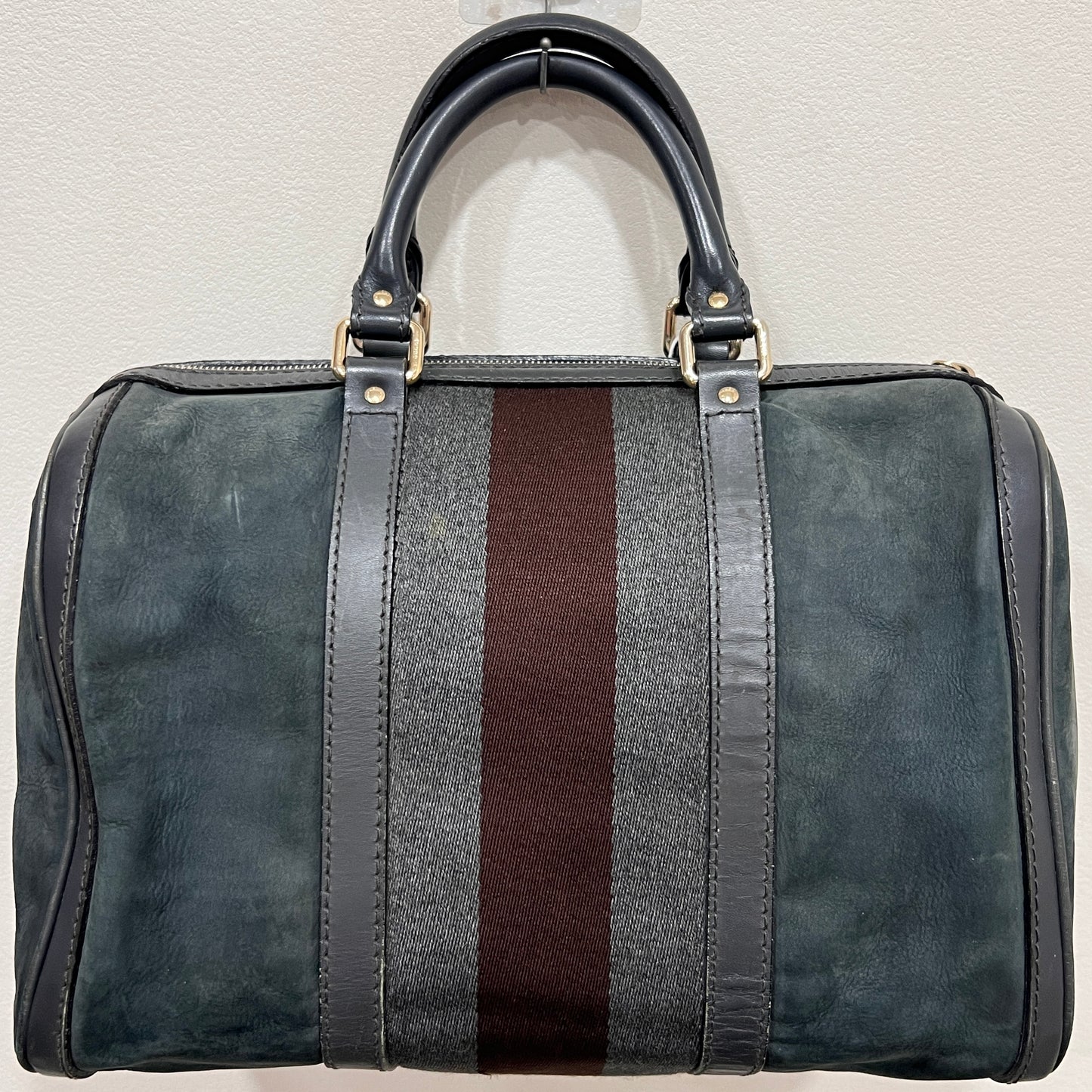 GUCCI Green Gucci Suede Web Satchel/Boston Bag