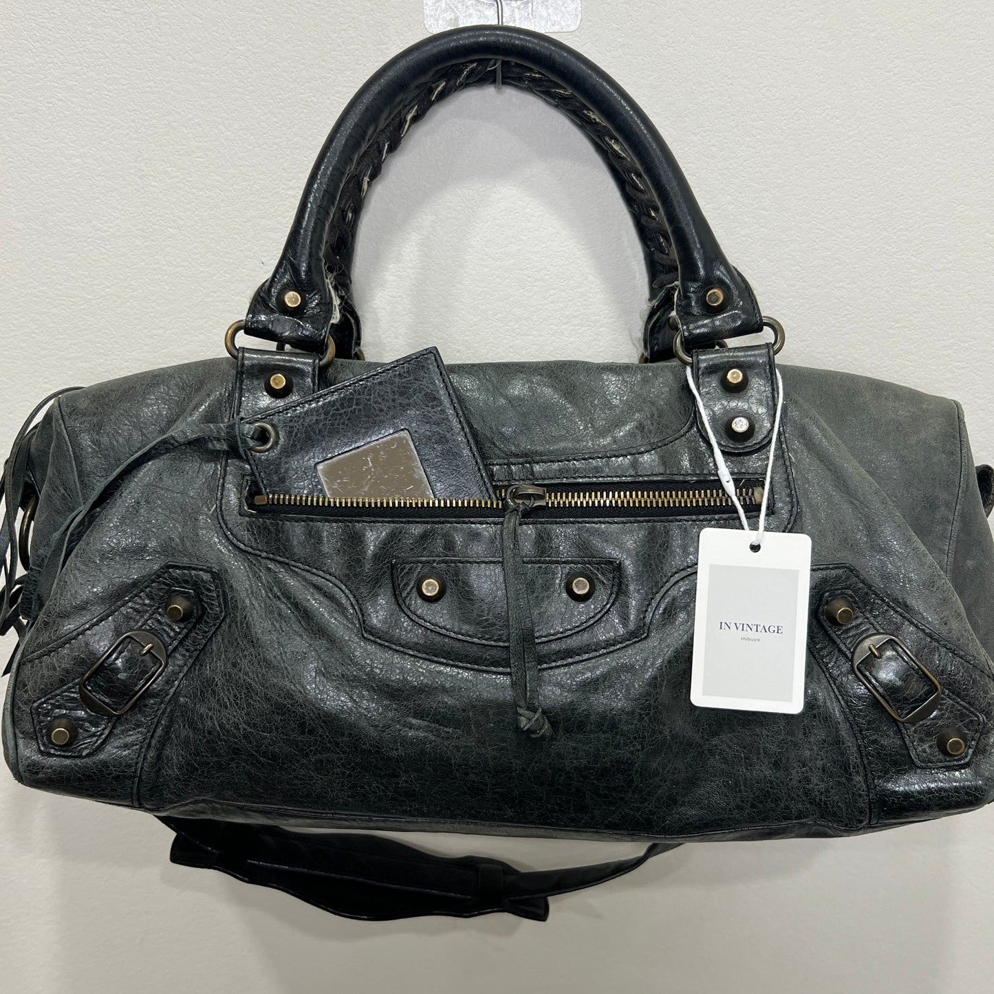 BALENCIAGA Anthracite Leather Motorcycle Twiggy Bag