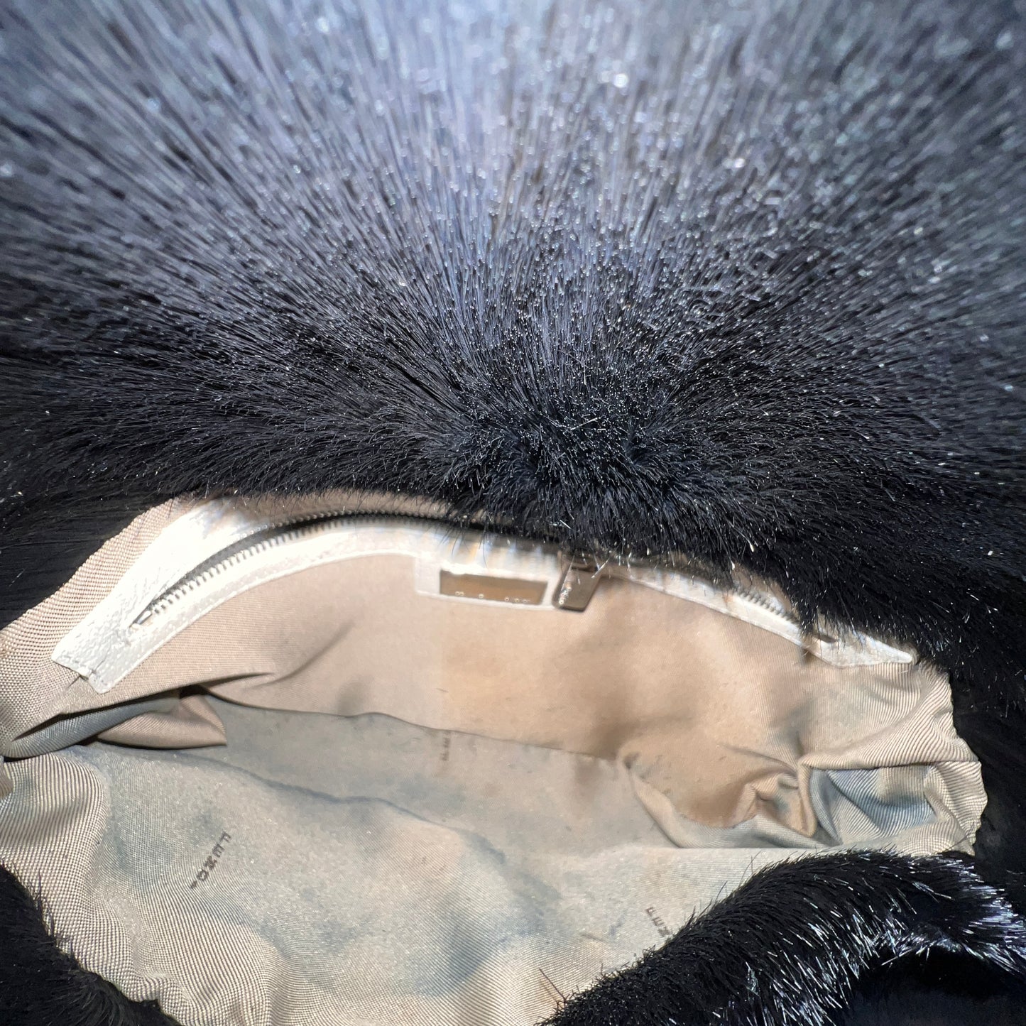 FENDI Baguette Black Faux Fur Shoulder Bag