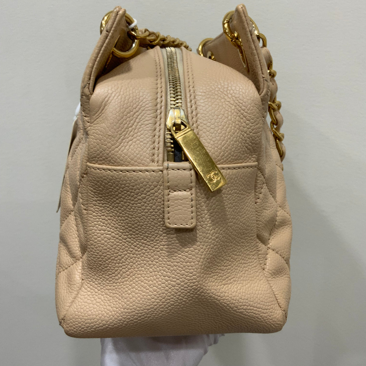 CHANEL Beige Petite Timeless Tote Quilted Caviar Leather