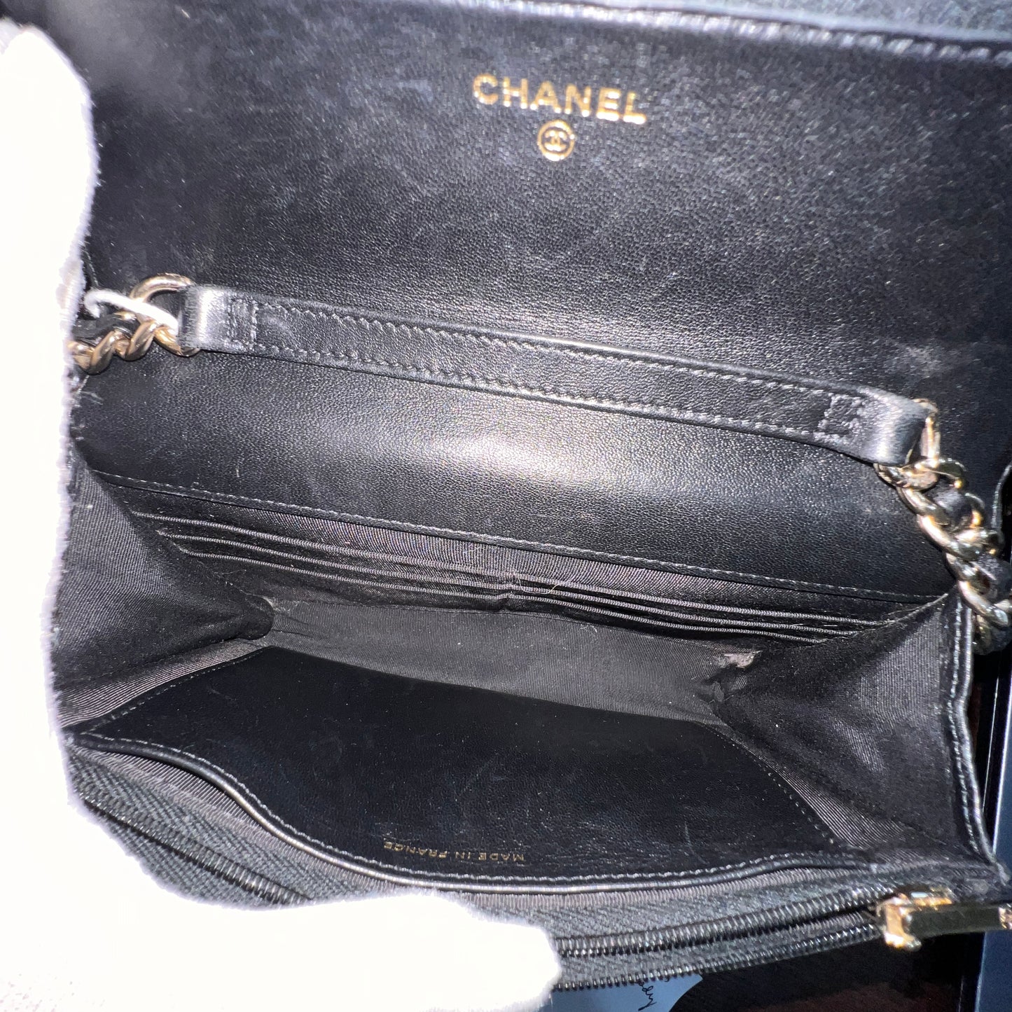 CHANEL Black Wallet on Chain (WOC) Coco Charm Lambskin