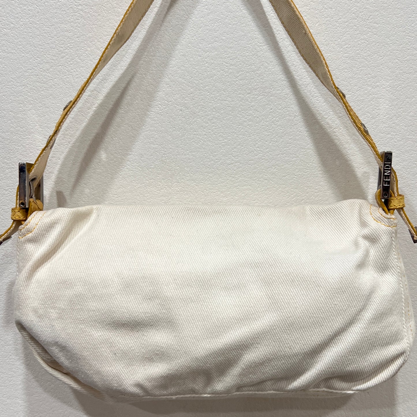 FENDI White Denim & Snakeskin Baguette