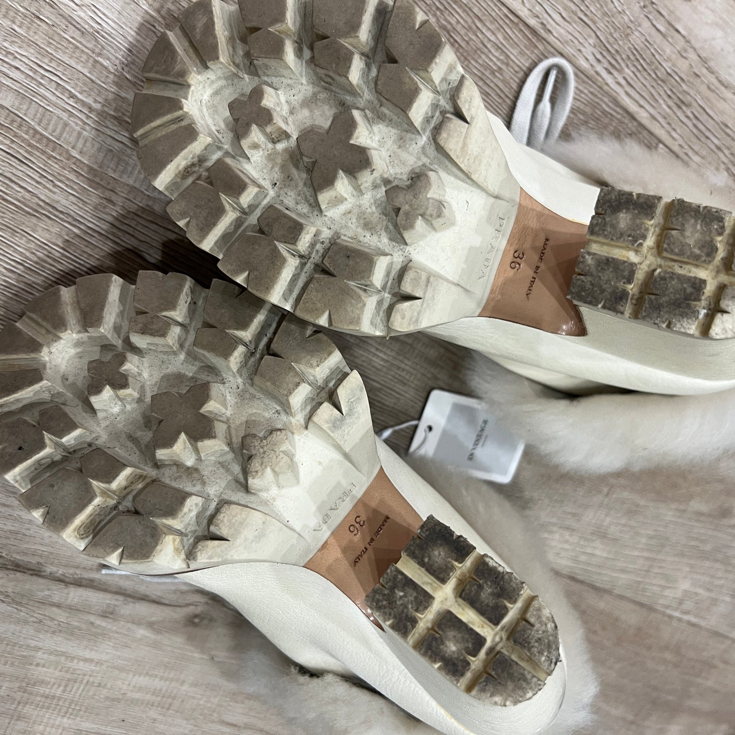 PRADA White Leather Fur Lined Shearling Half Boots Size 6 or 36 Shoes