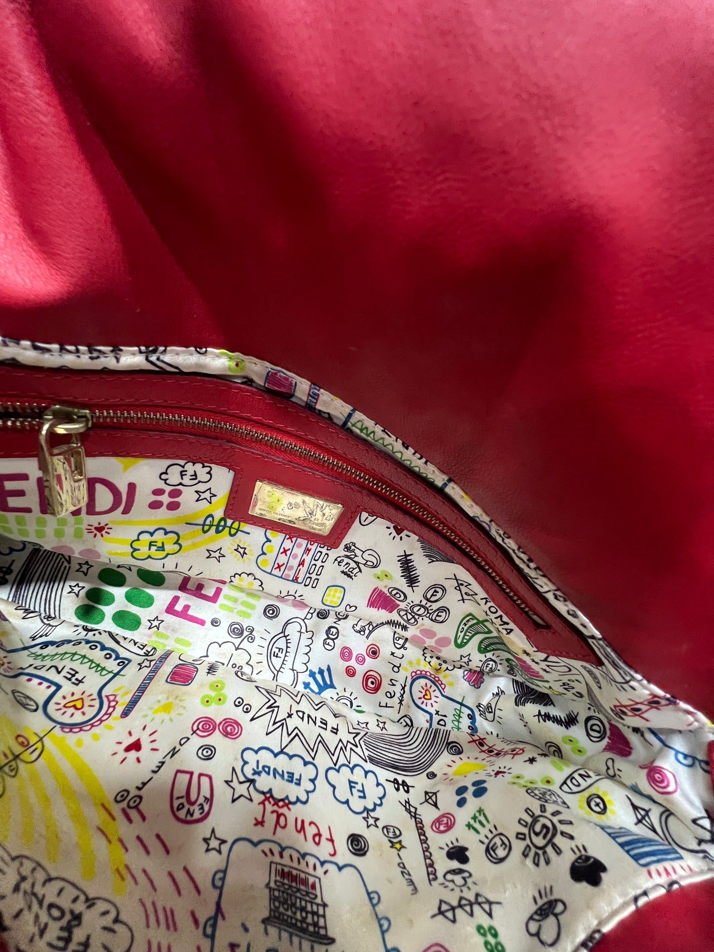 FENDI Baguette 1997 Red embossed Nappa Leather