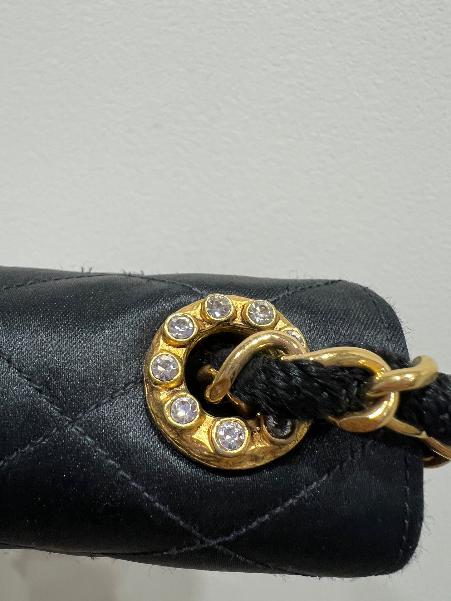 CHANEL Vintage Satin Crystal Embellished Pointed Flap Gold Chain Year 1986-1988