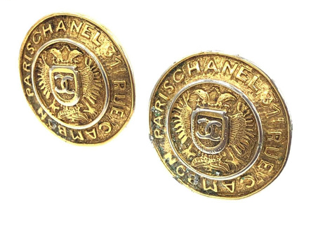 Chanel Cambon Shield Motif Earrings