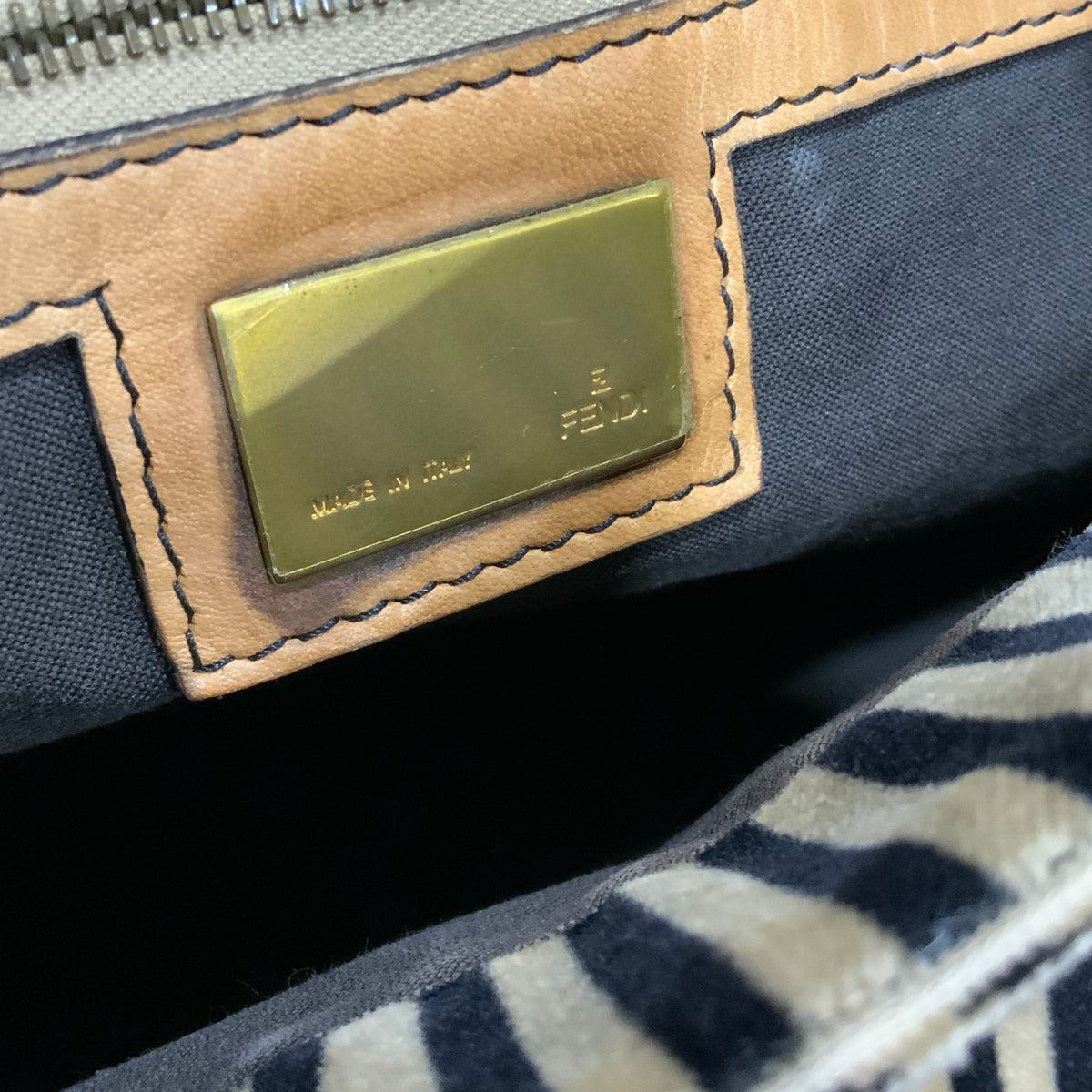FENDI Velvet Pequin Striped Mamma Baguette Flap
