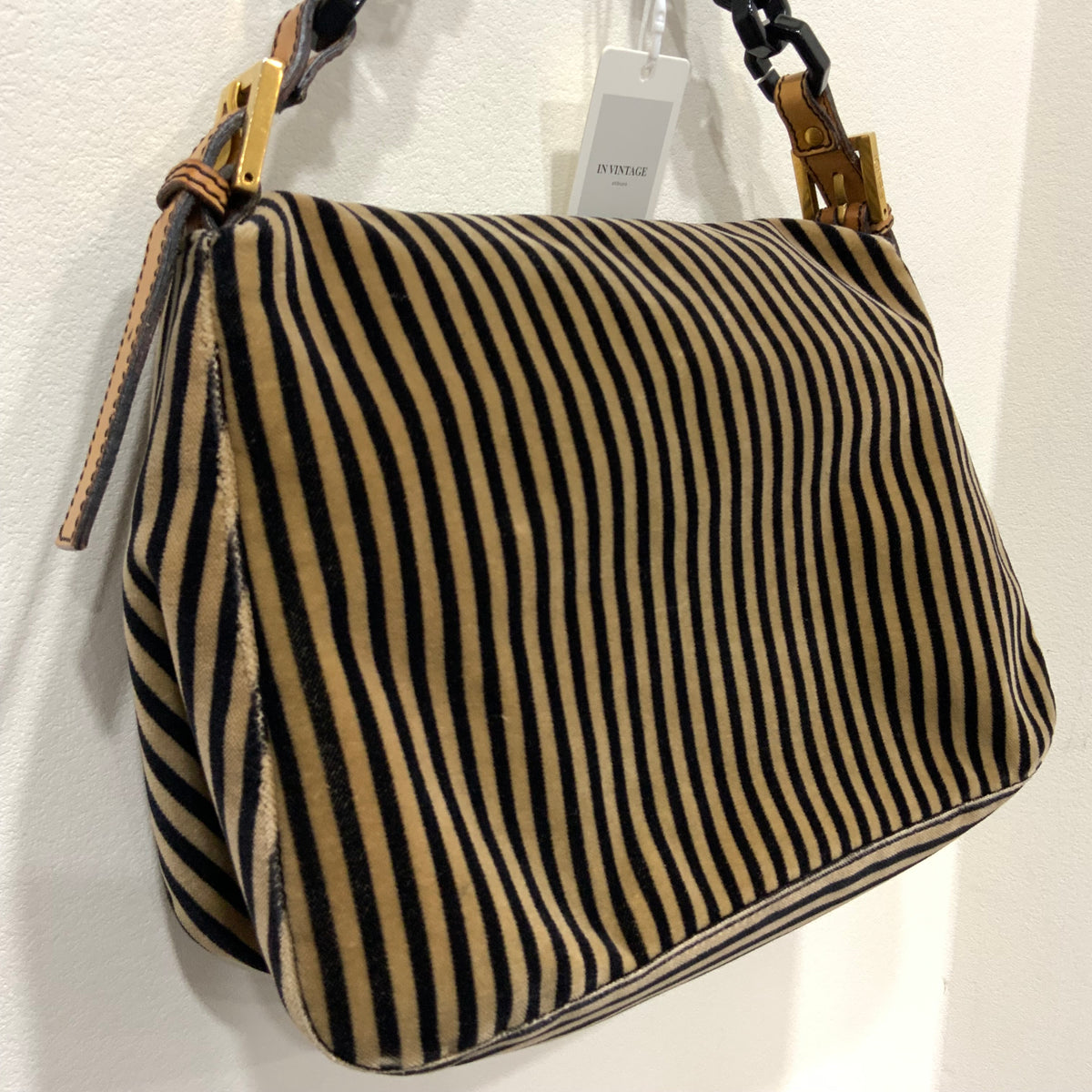 FENDI Velvet Pequin Striped Mamma Baguette Flap
