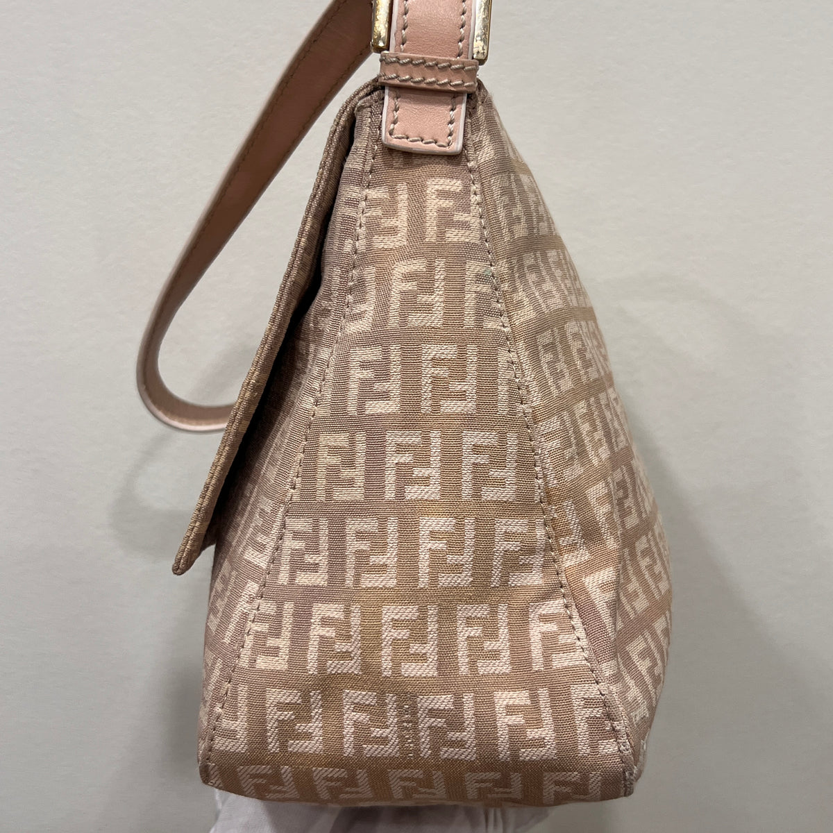 FENDI Mamma Baguette Zuccino Canvas in Old Rose Gold