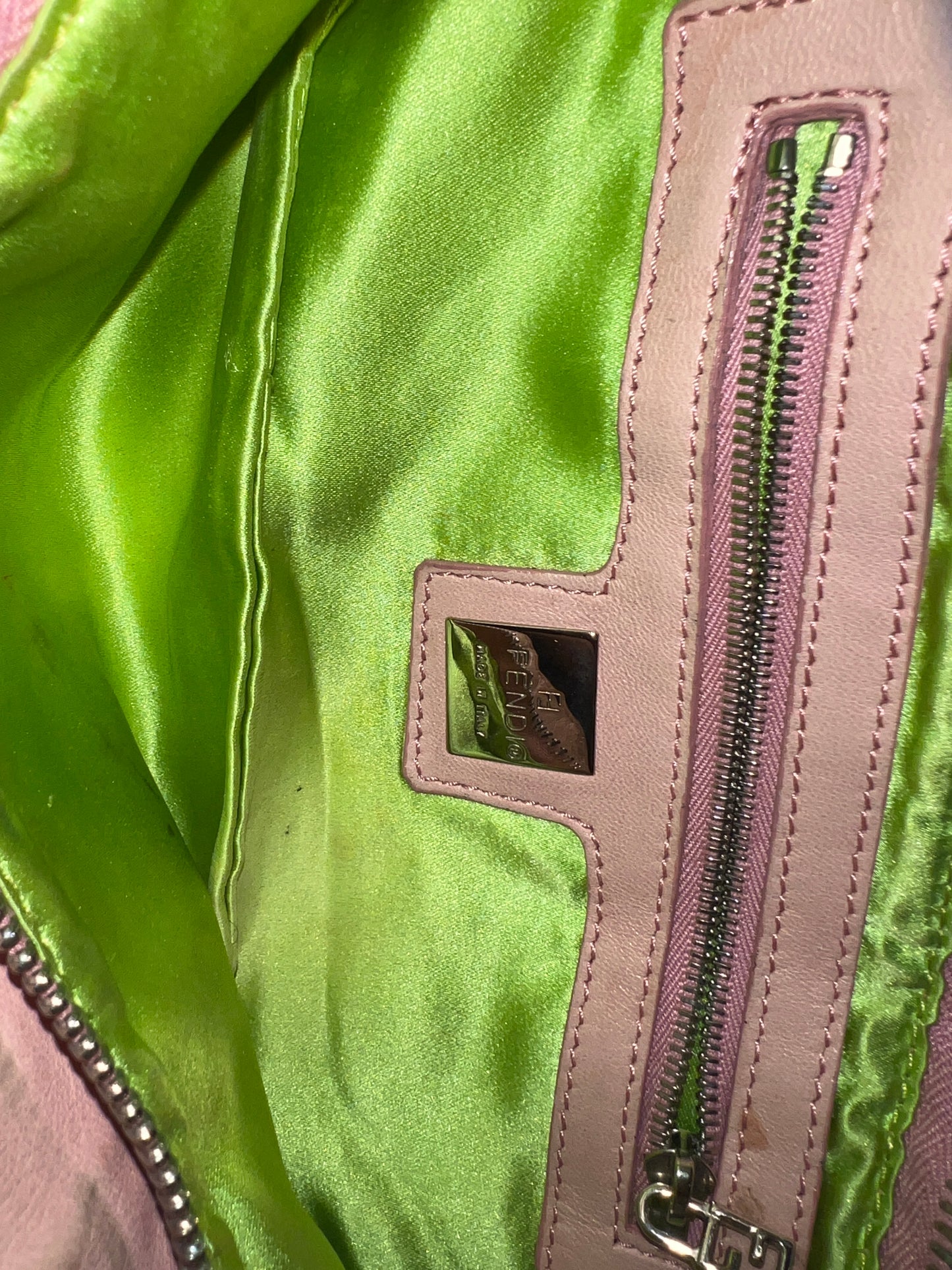 FENDI Pink Beaded Baguette Shoulder Bag